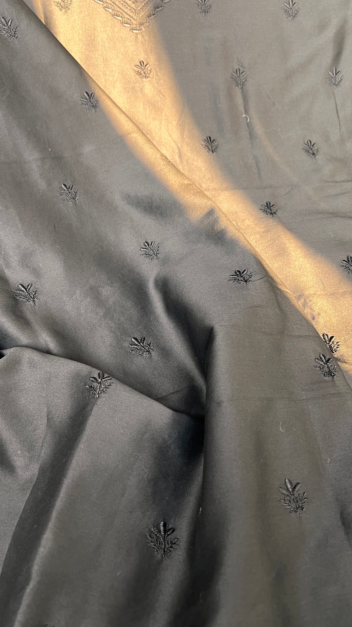 Chanderi Chikankari Kurta Length - Mens- Black