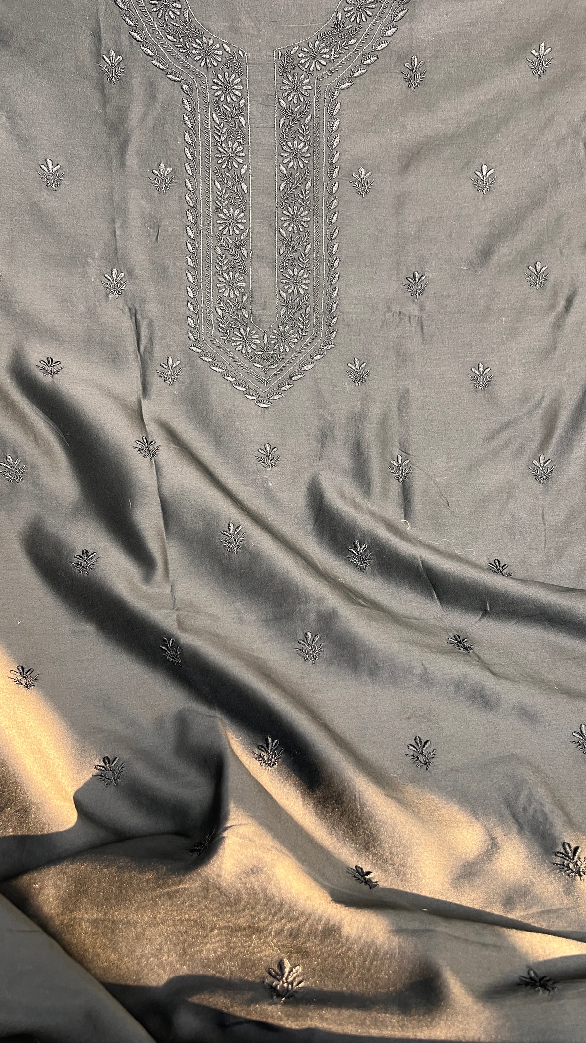 Chanderi Chikankari Kurta Length - Mens- Black