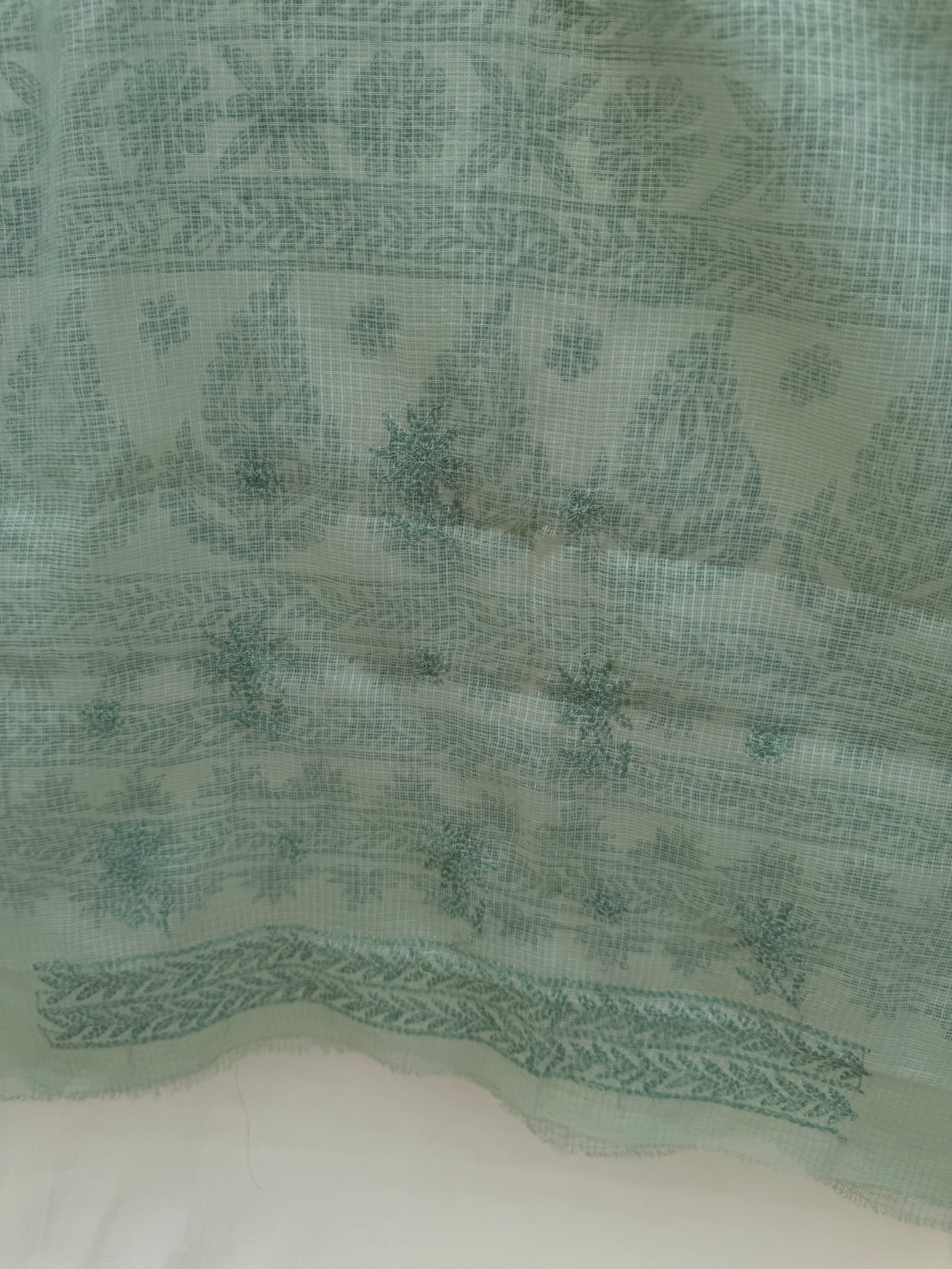 Kota Chikankari saree in Forest Green