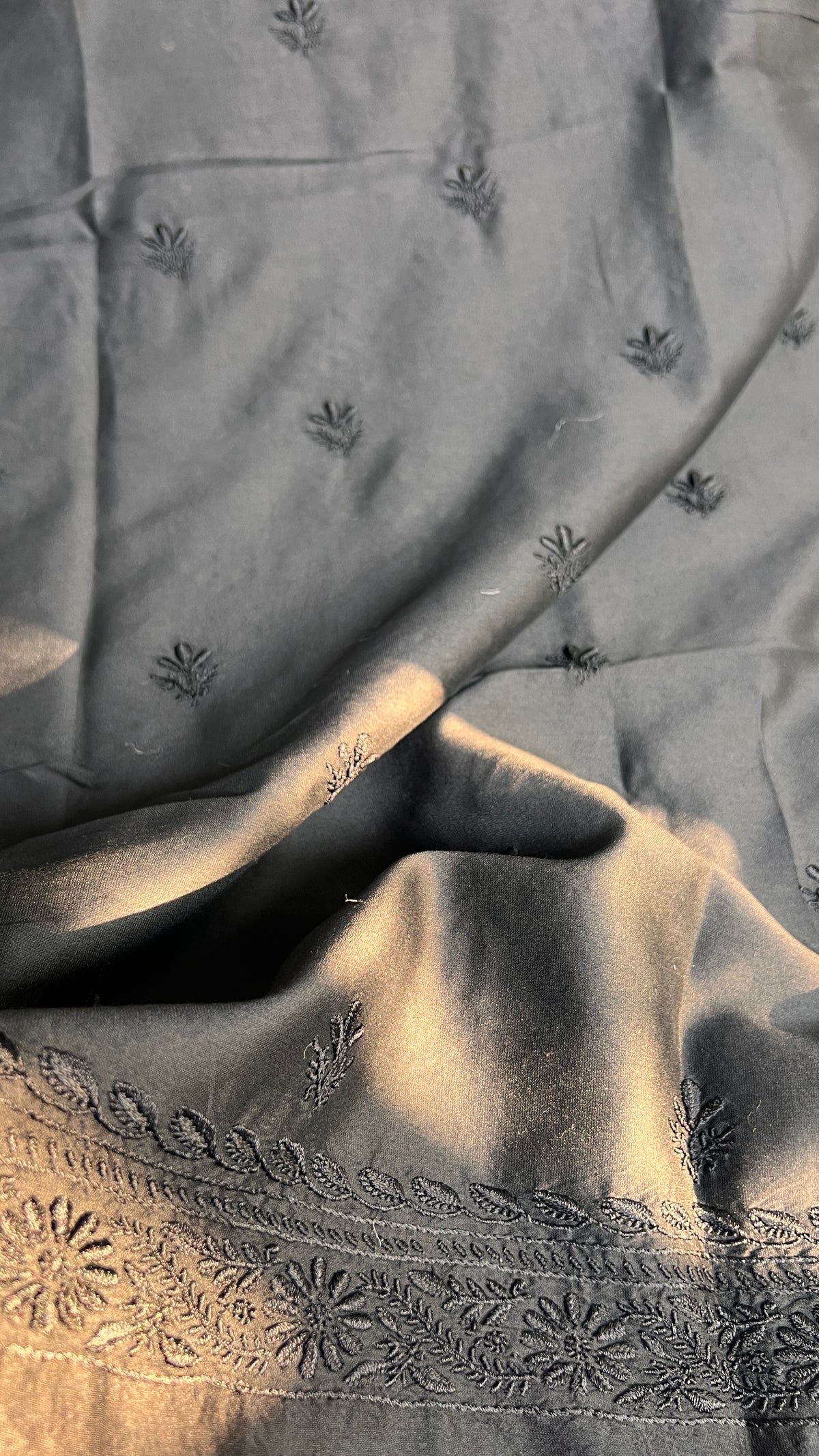 Chanderi Chikankari Kurta Length - Mens- Black