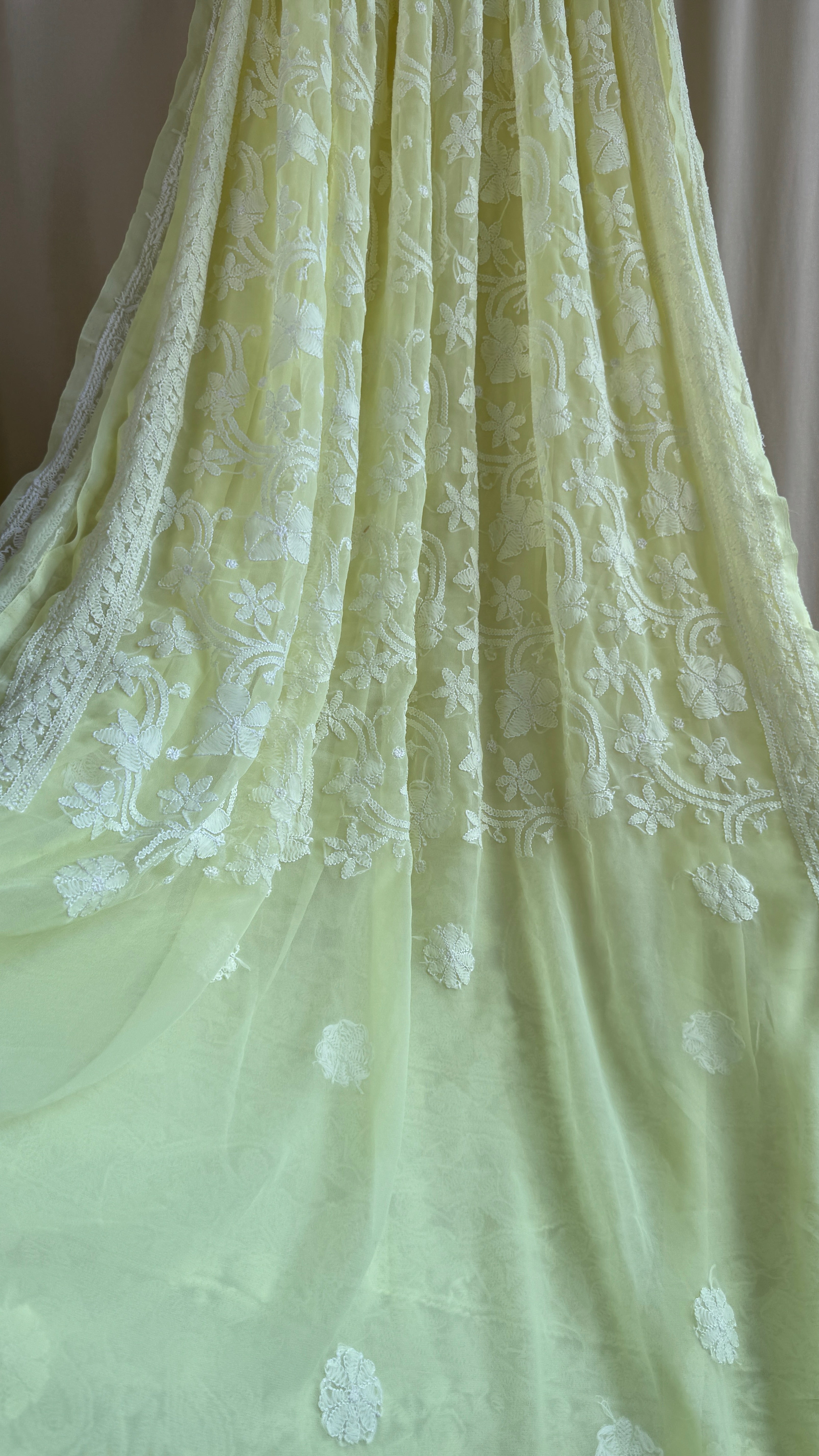 Georgette Chikankari saree in Lemon Yellow