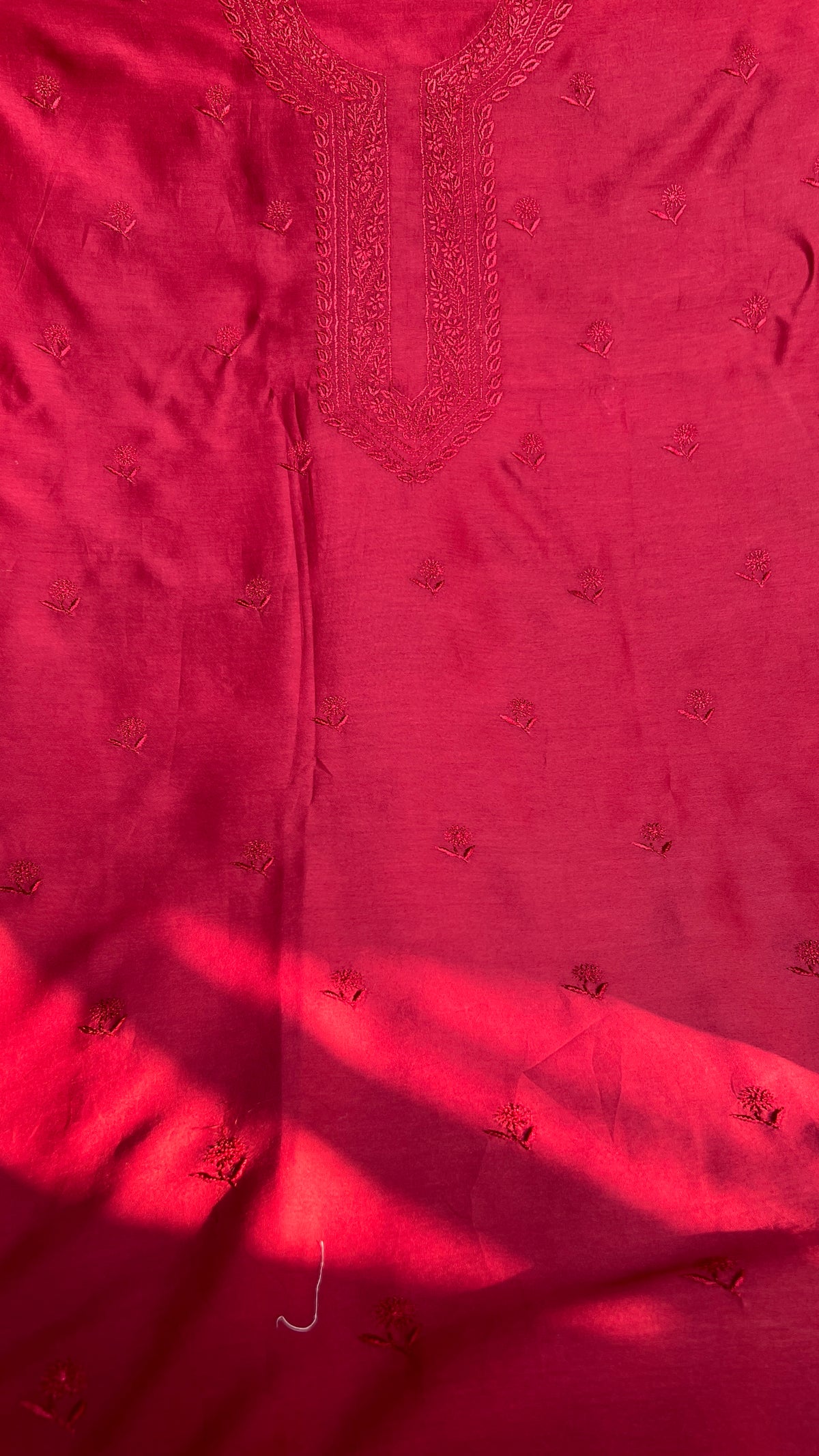 Chanderi Chikankari Kurta Length - Mens- Maroon