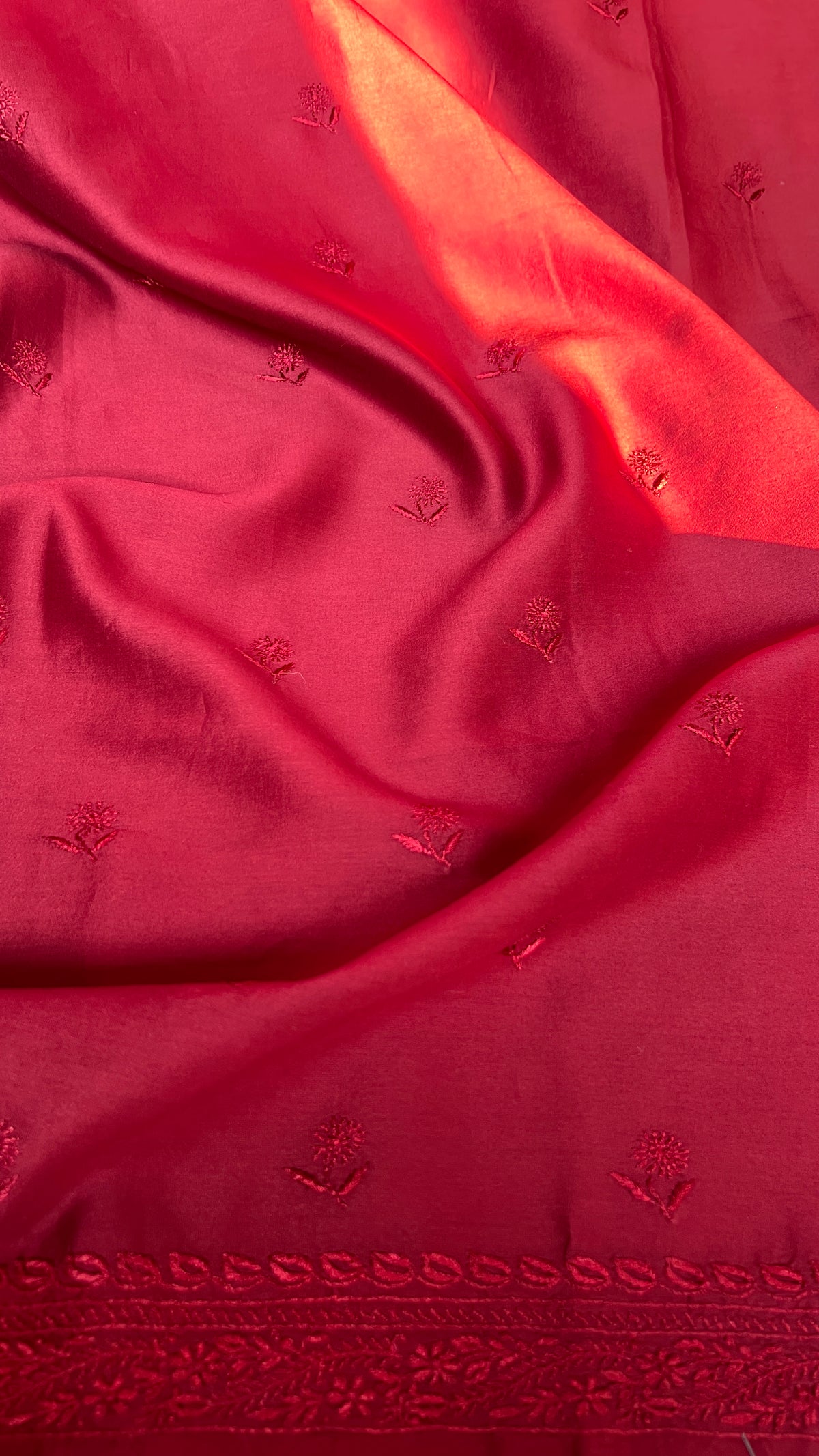 Chanderi Chikankari Kurta Length - Mens- Maroon