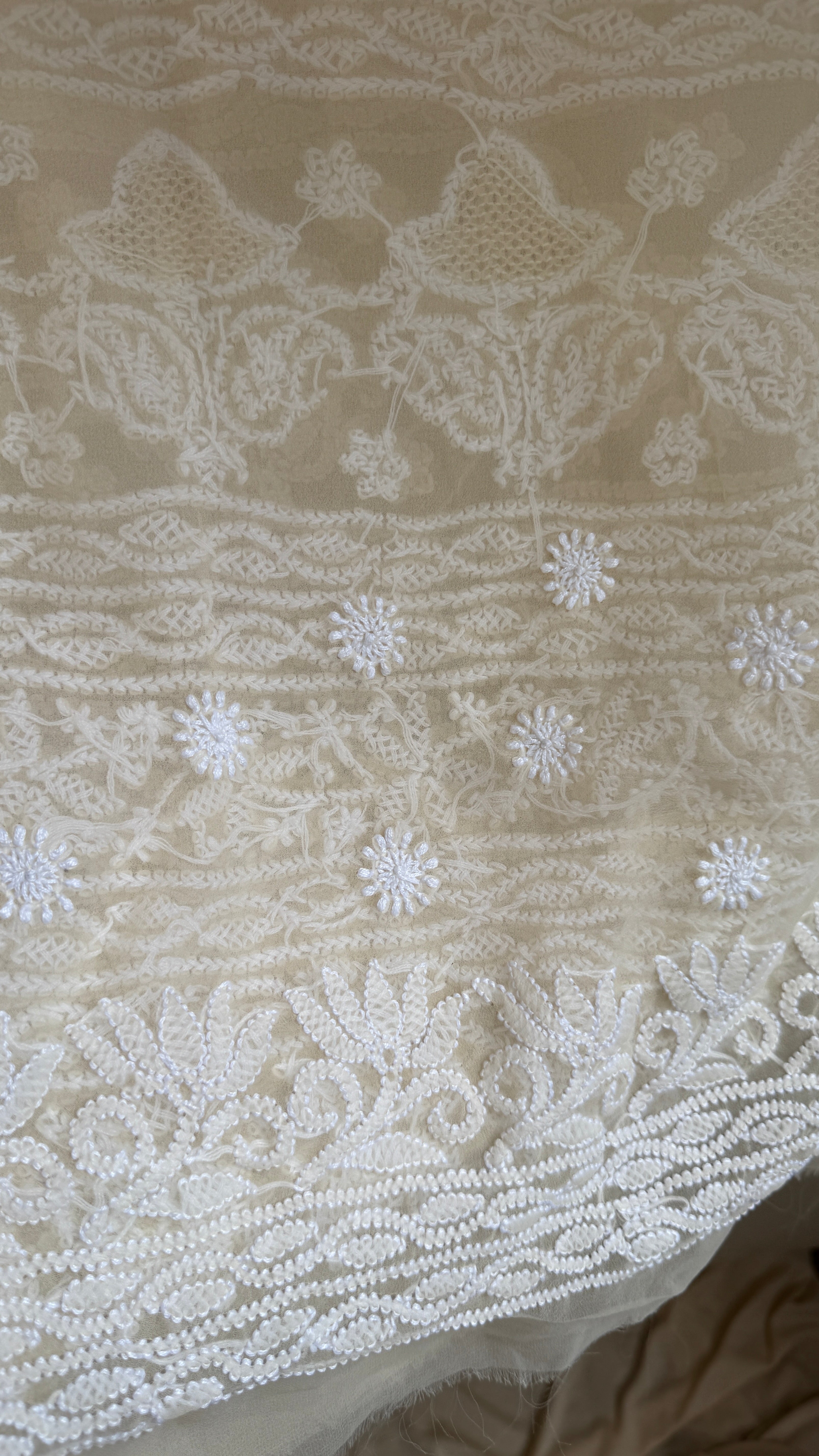 Georgette Chikankari saree in Cream