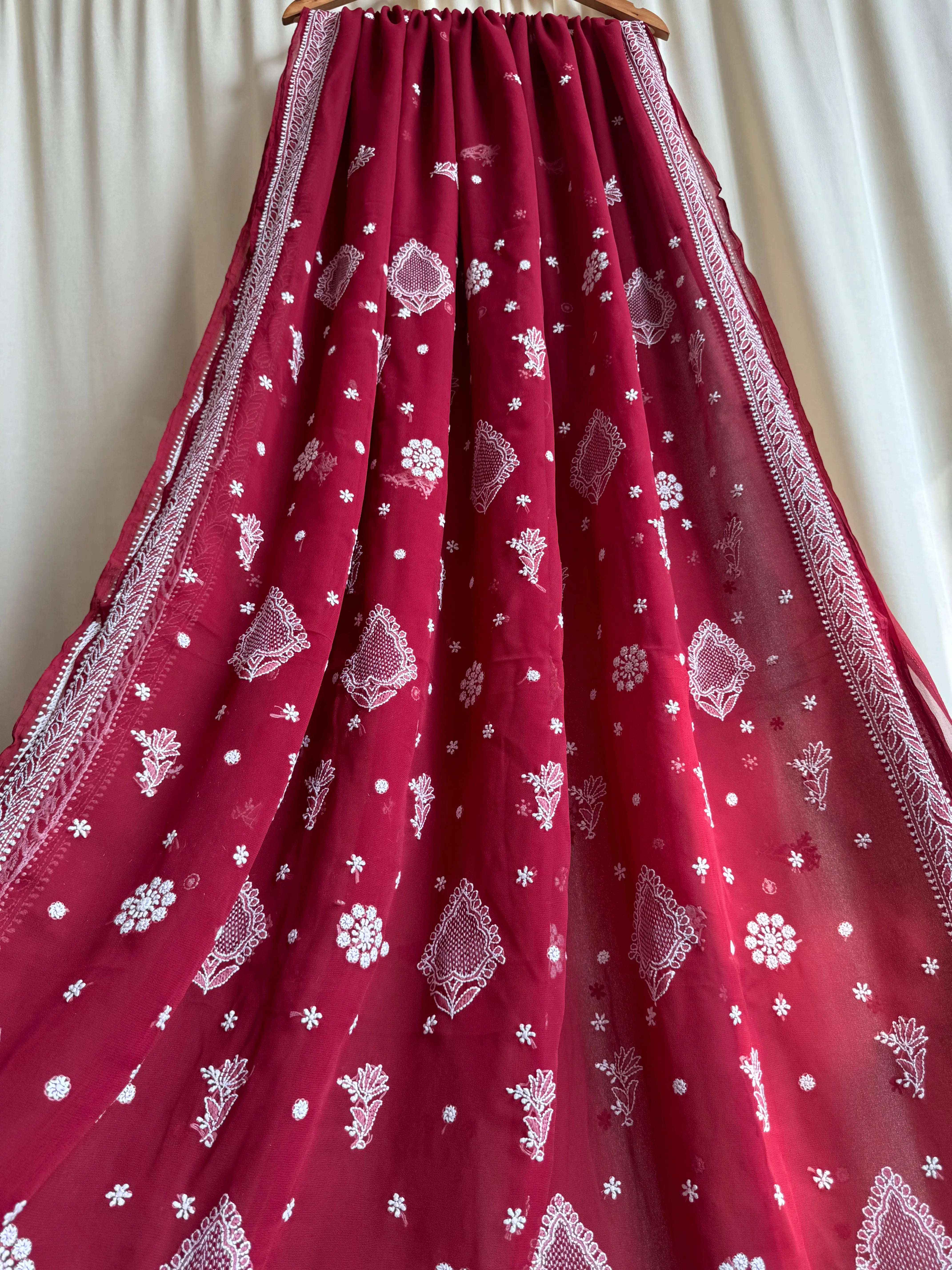 Georgette Chikankari saree in Marron ARIAA CHIKANKARI