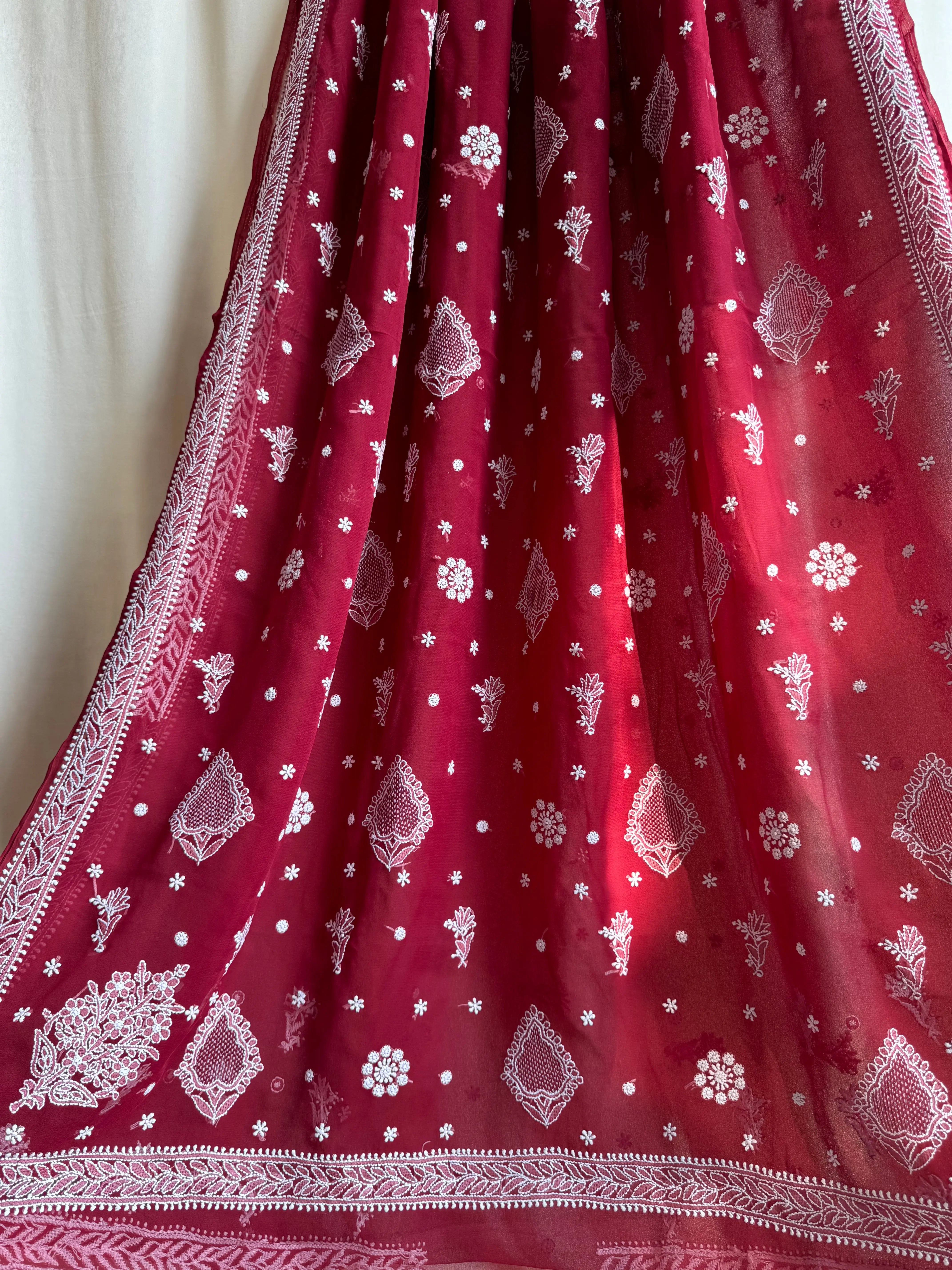 Georgette Chikankari saree in Marron ARIAA CHIKANKARI