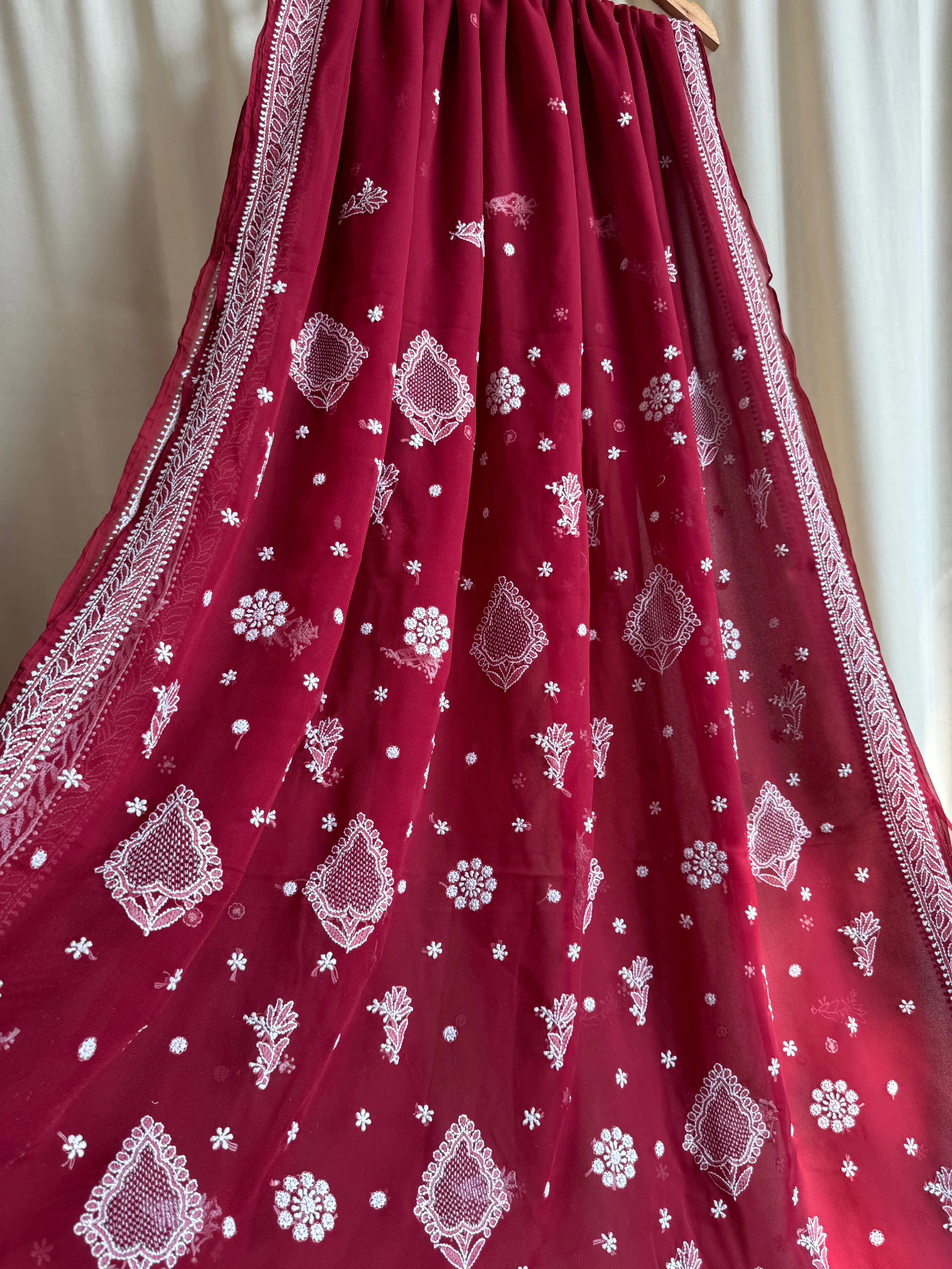 Georgette Chikankari saree in Marron ARIAA CHIKANKARI