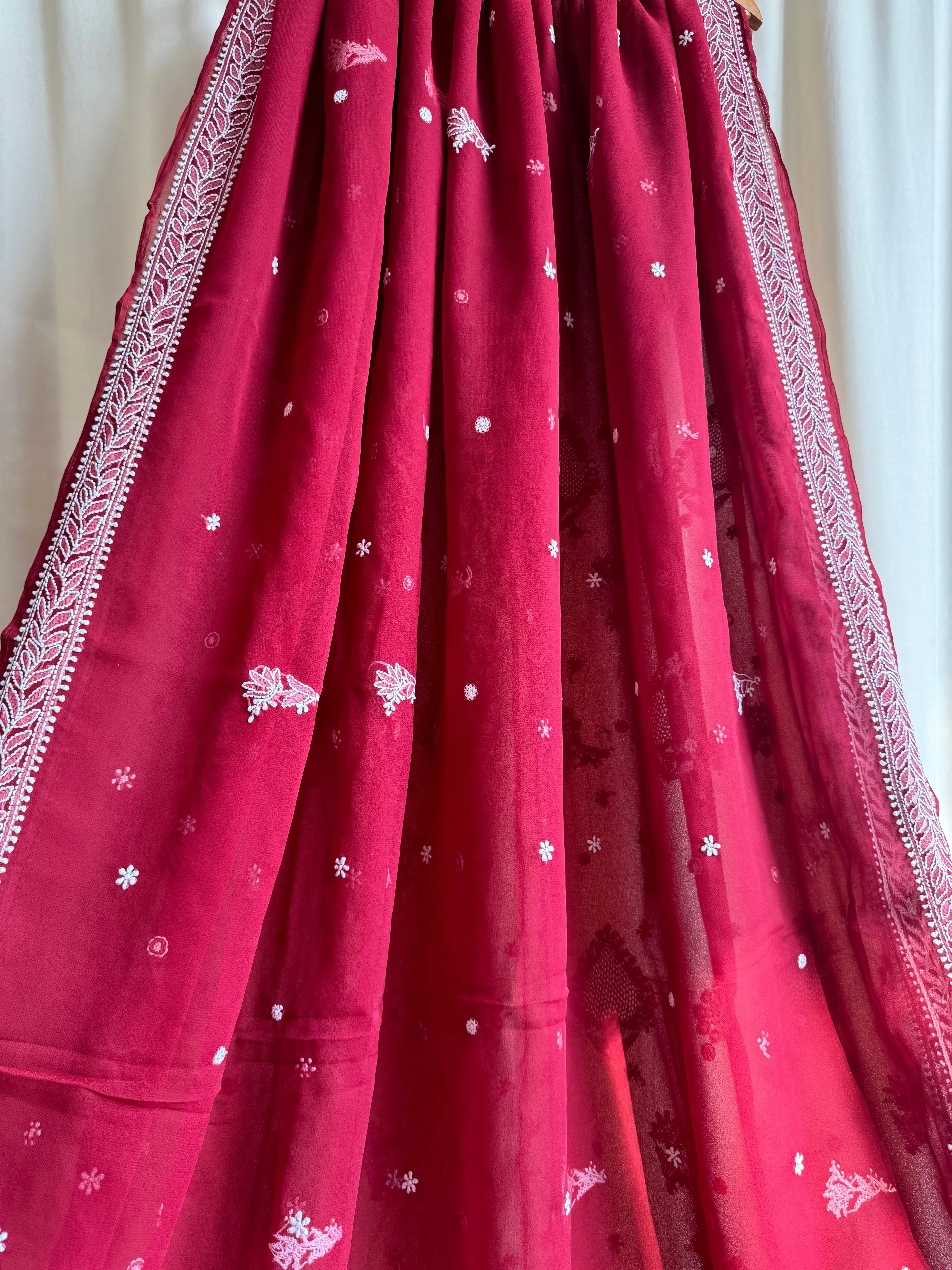 Georgette Chikankari saree in Marron ARIAA CHIKANKARI