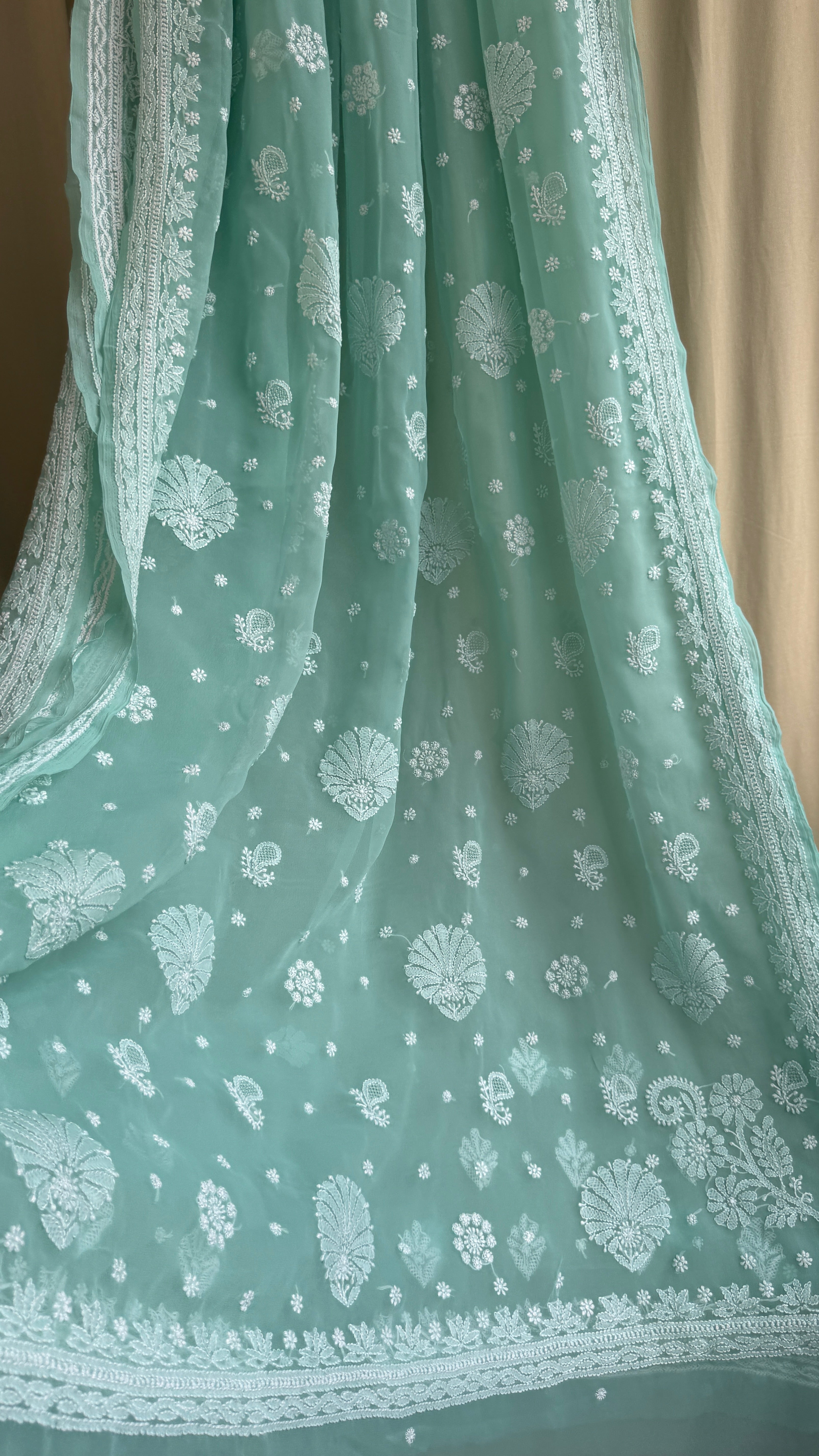 Georgette Chikankari saree in Sea Green