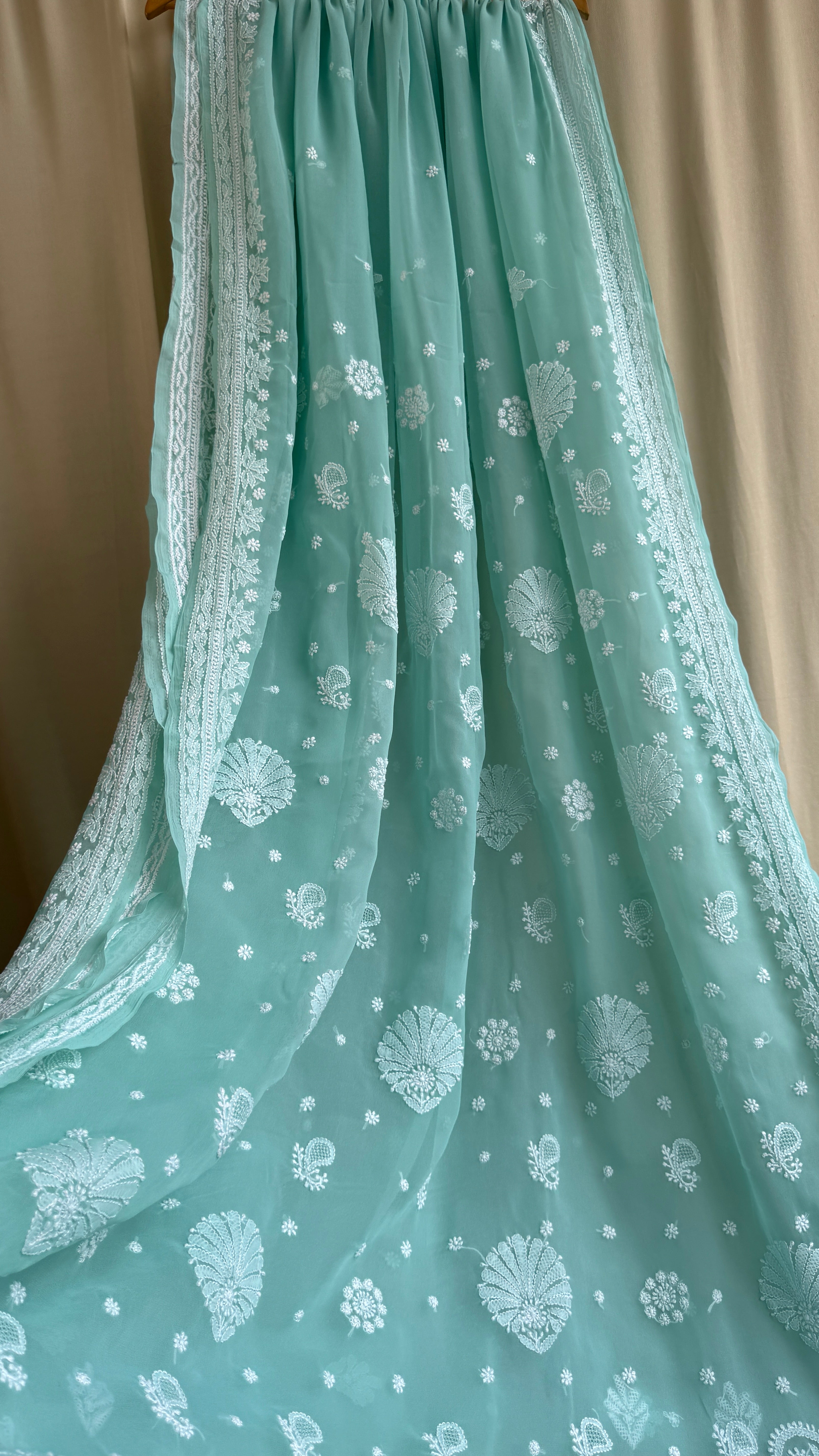Georgette Chikankari saree in Sea Green