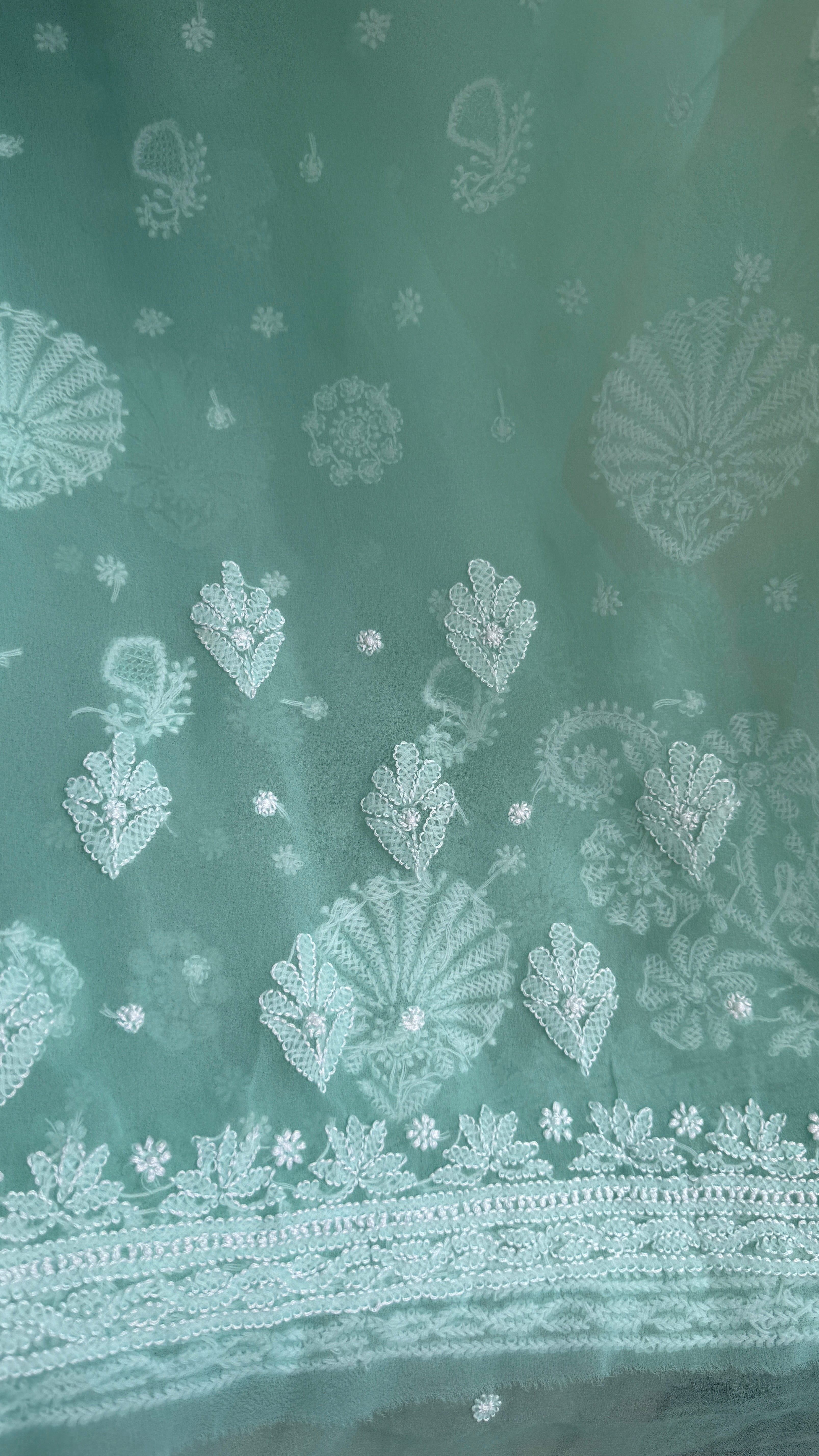 Georgette Chikankari saree in Sea Green