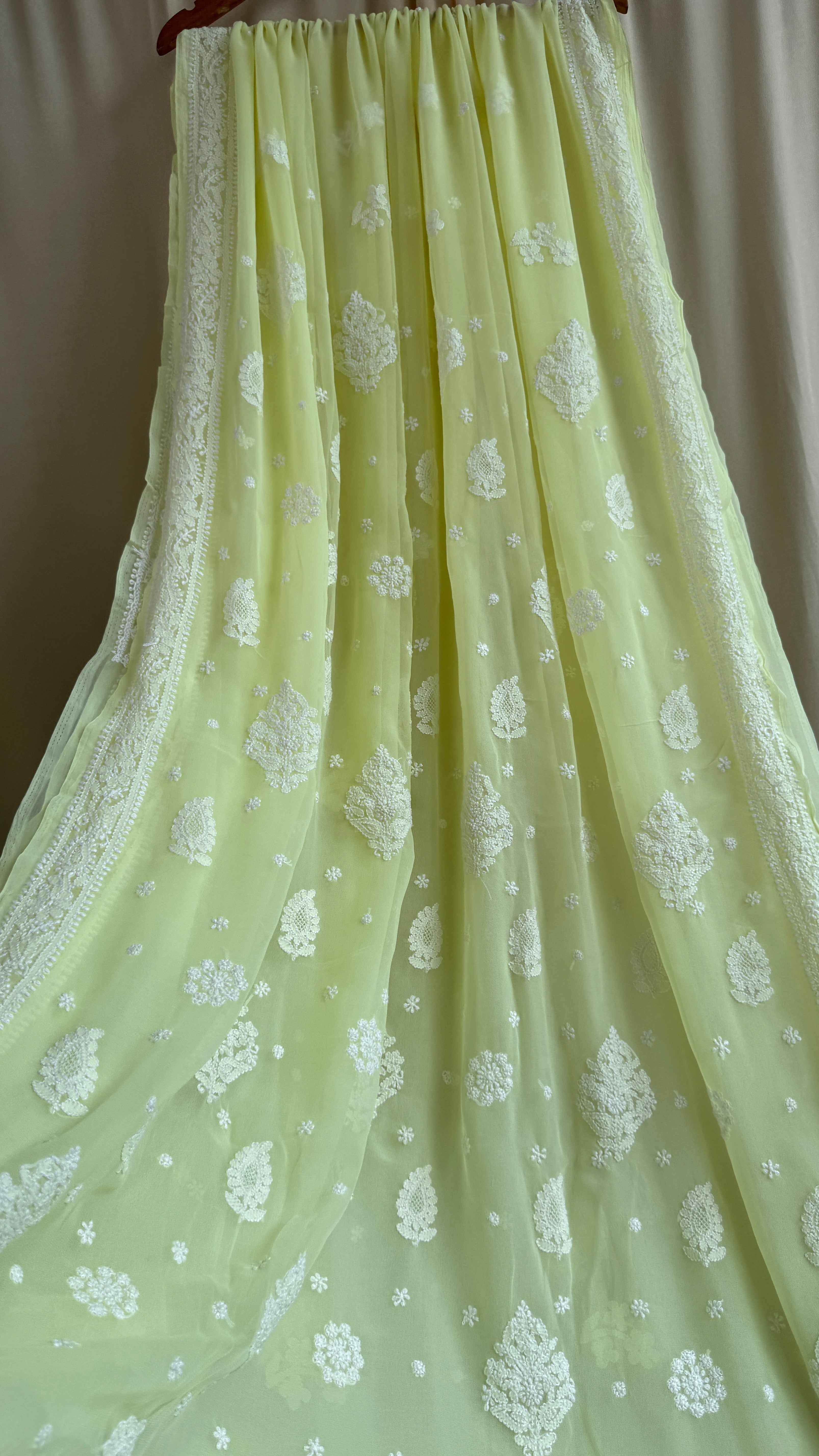 Georgette Chikankari saree in Lime Green