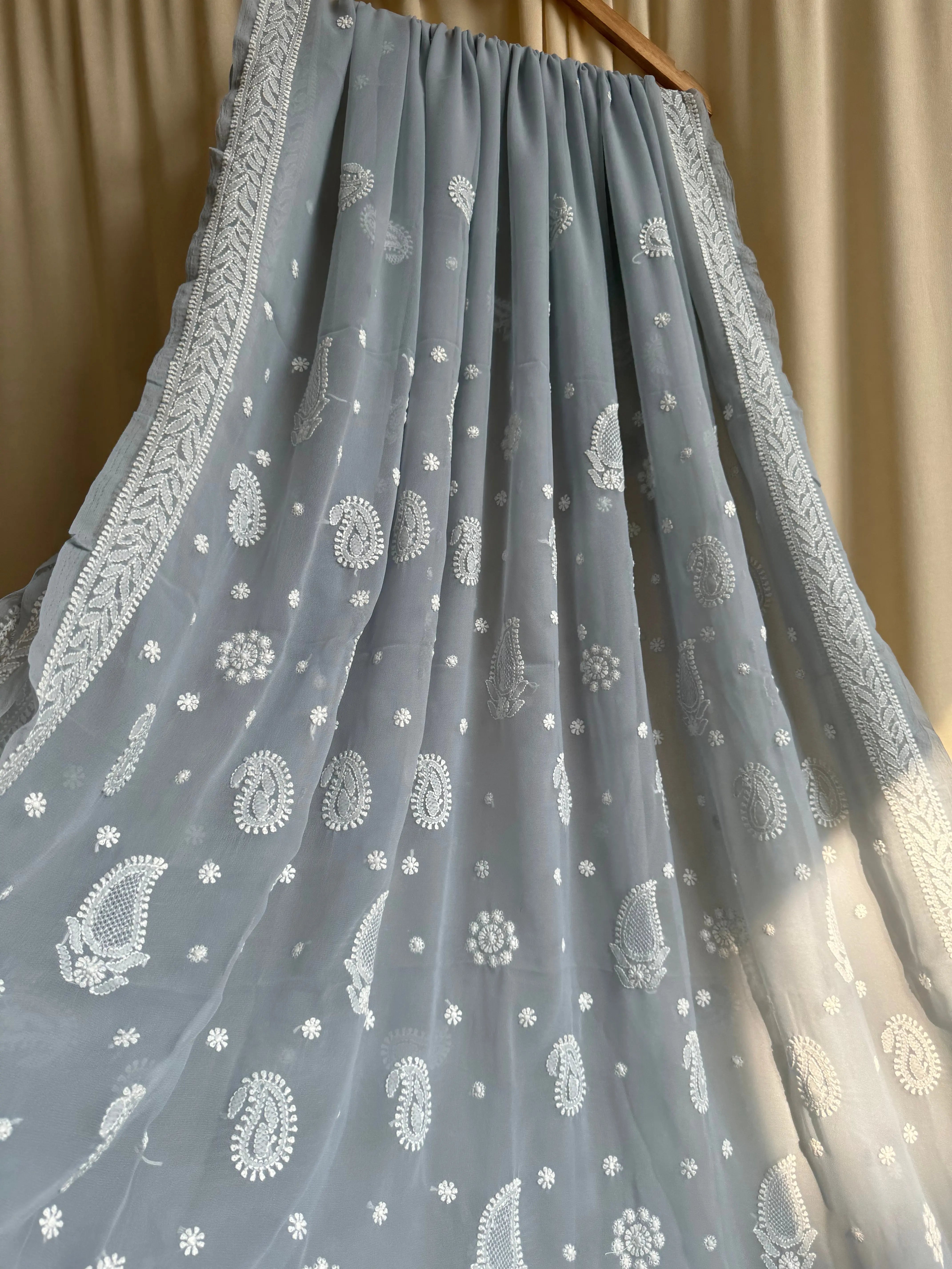 Georgette Chikankari saree in Grey ARIAA CHIKANKARI