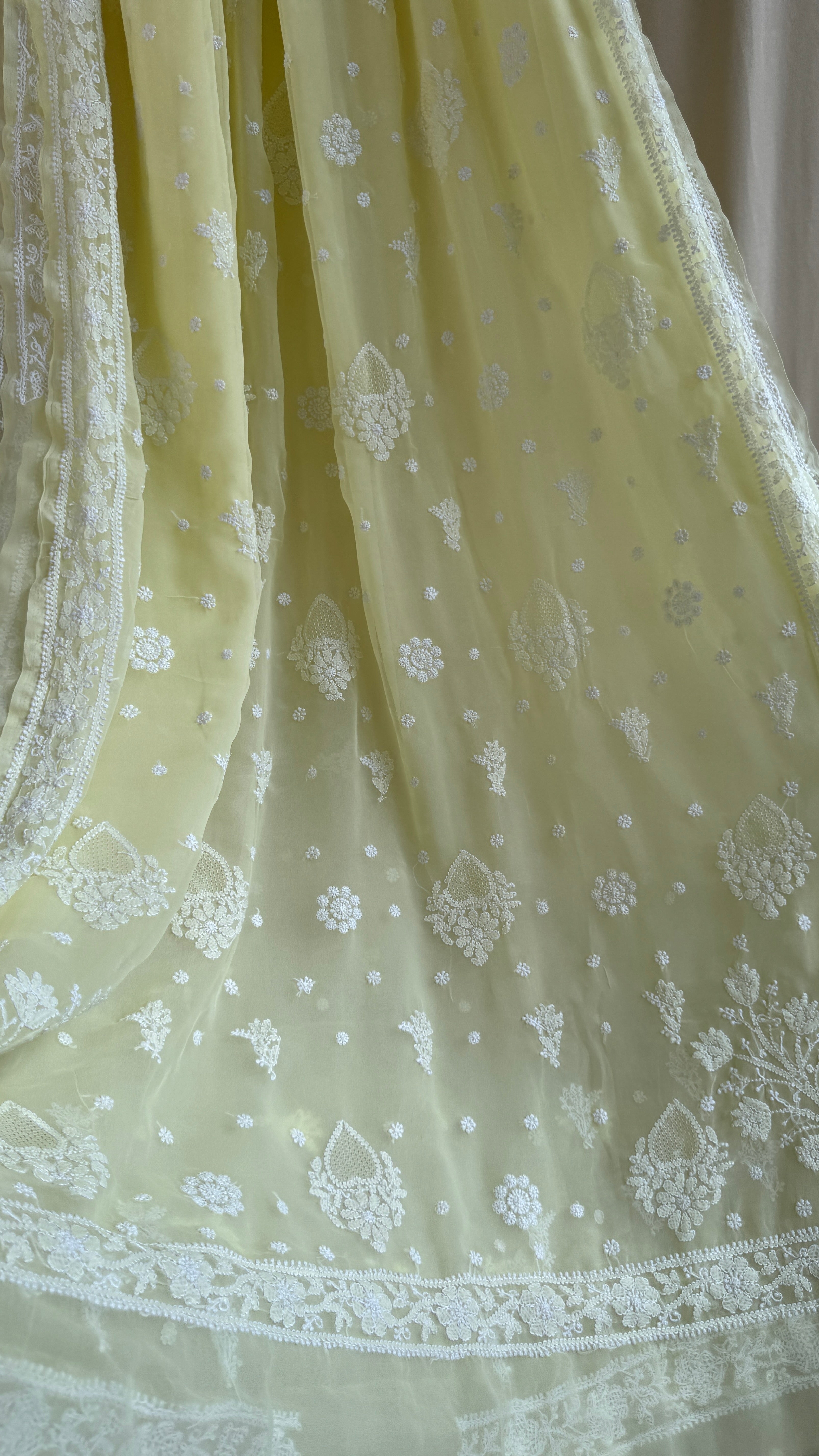 Georgette Chikankari saree in Lemon Yellow