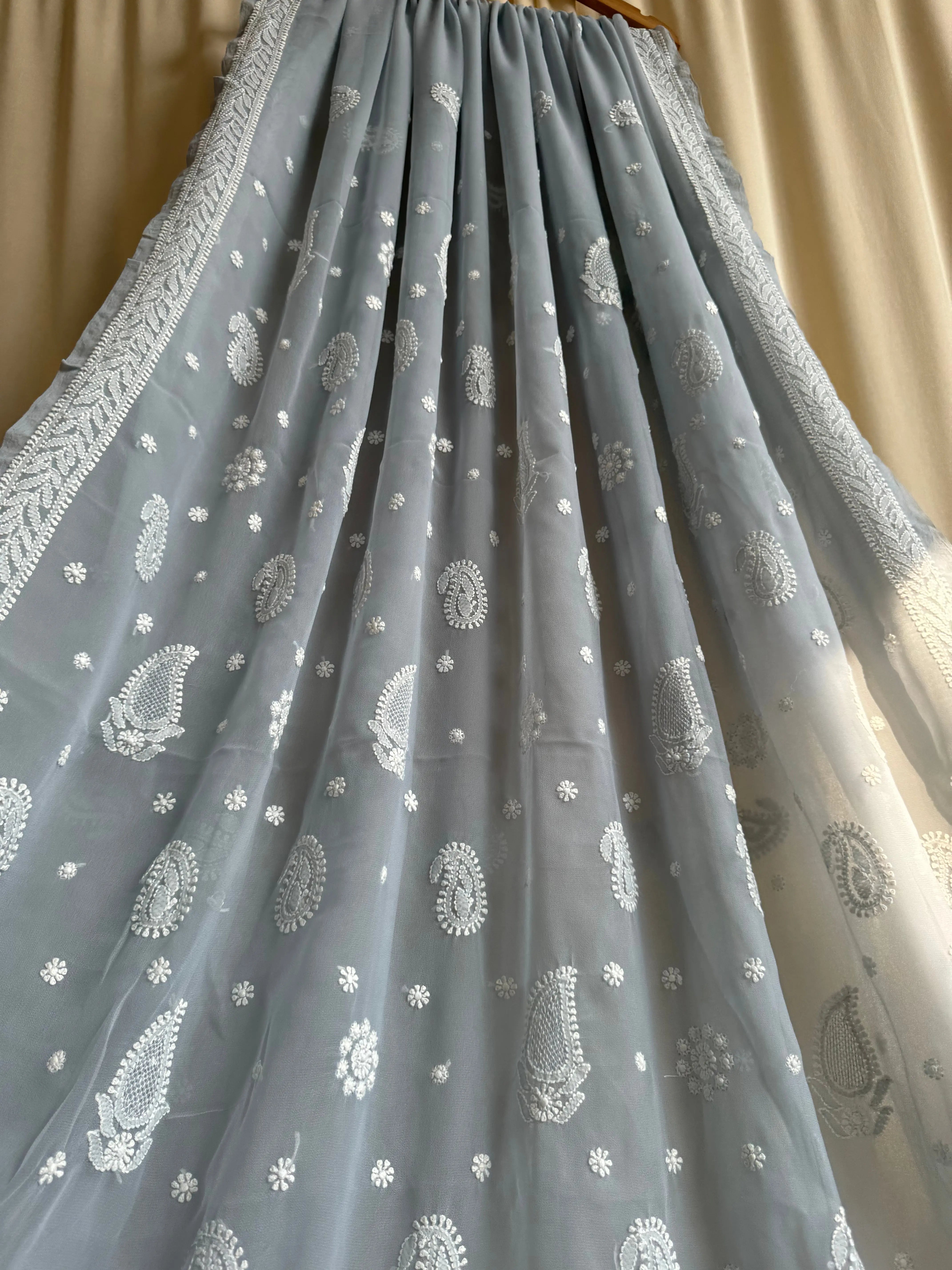 Georgette Chikankari saree in Grey ARIAA CHIKANKARI