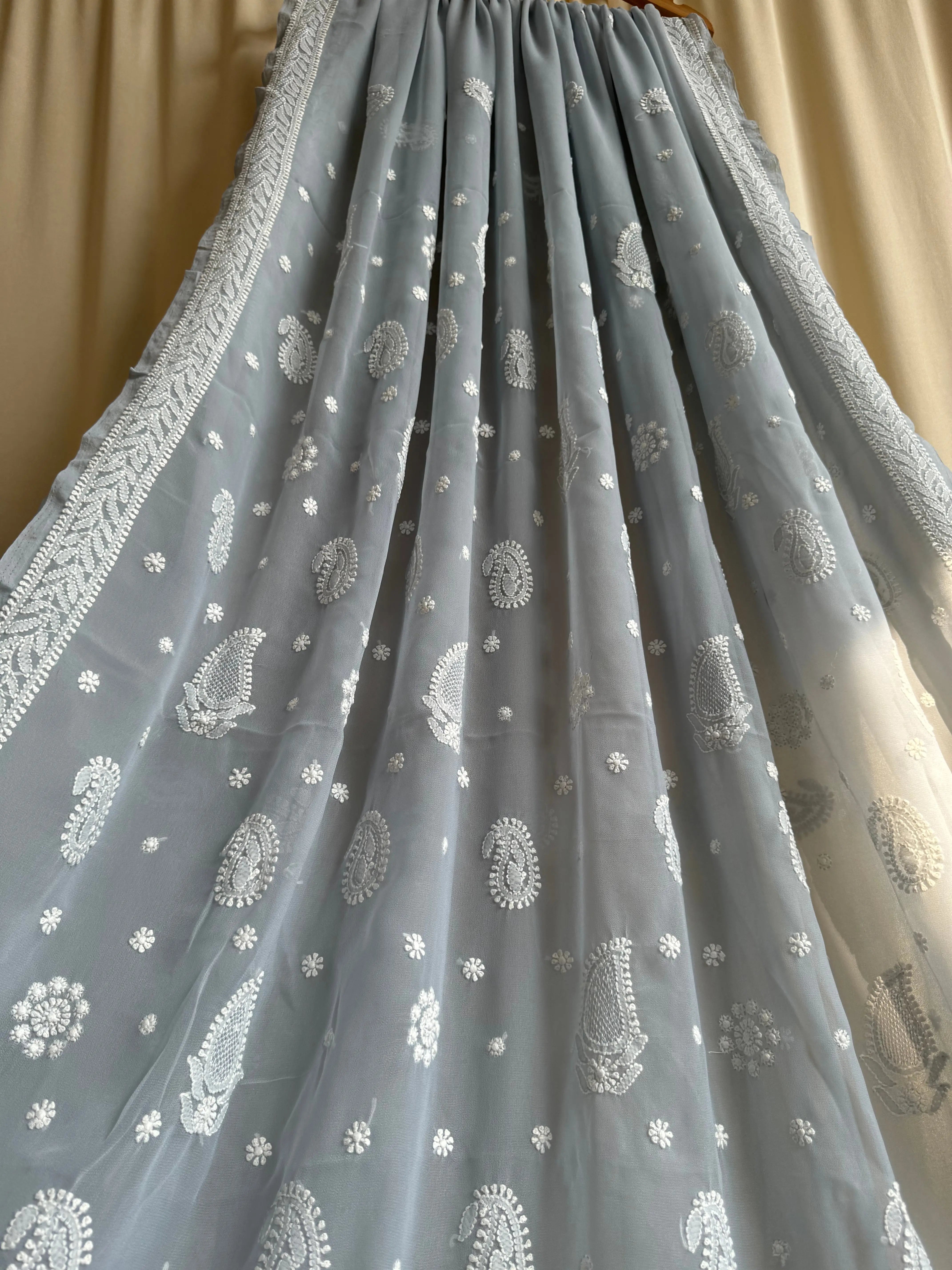 Georgette Chikankari saree in Grey ARIAA CHIKANKARI