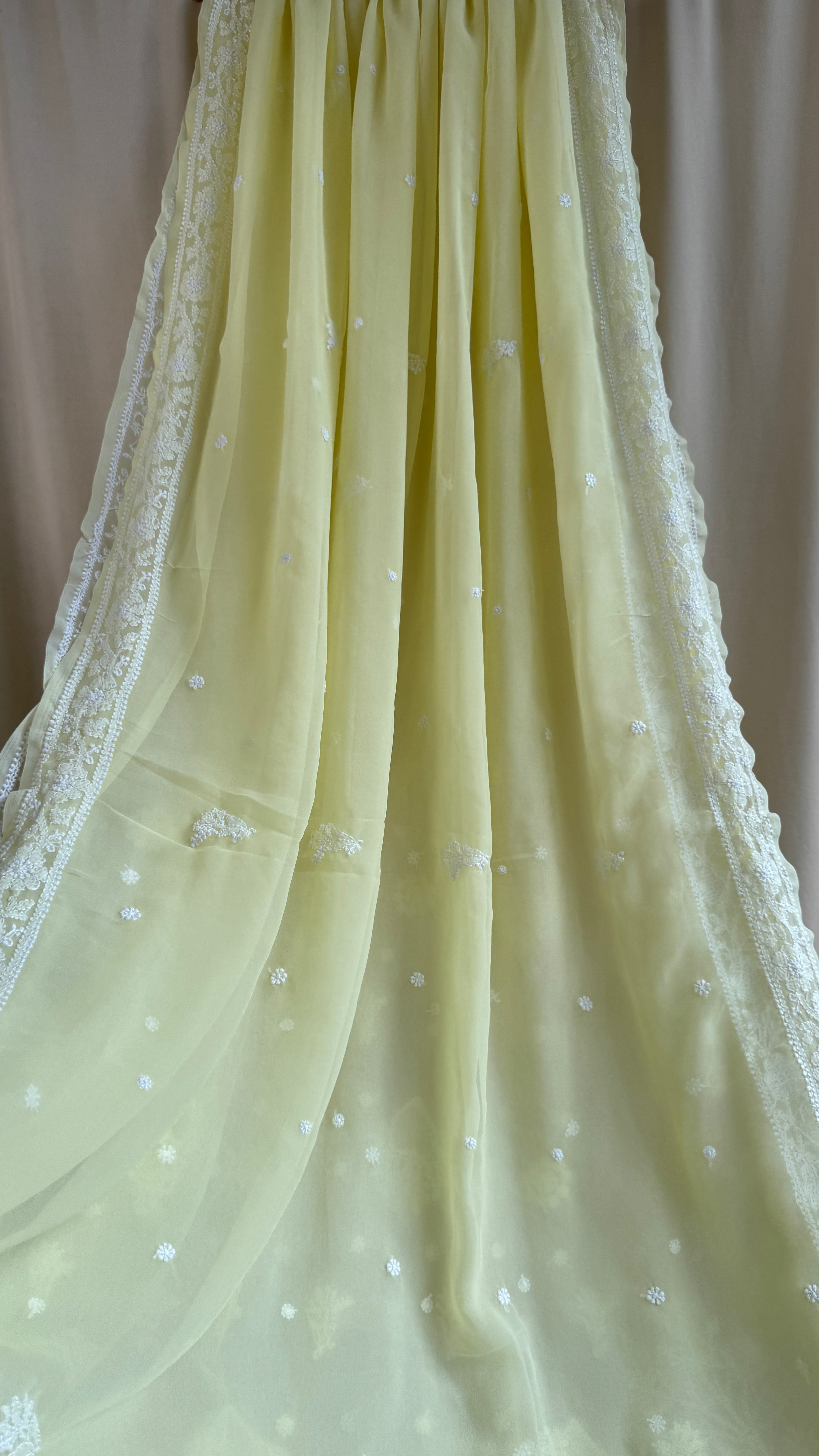 Georgette Chikankari saree in Lemon Yellow
