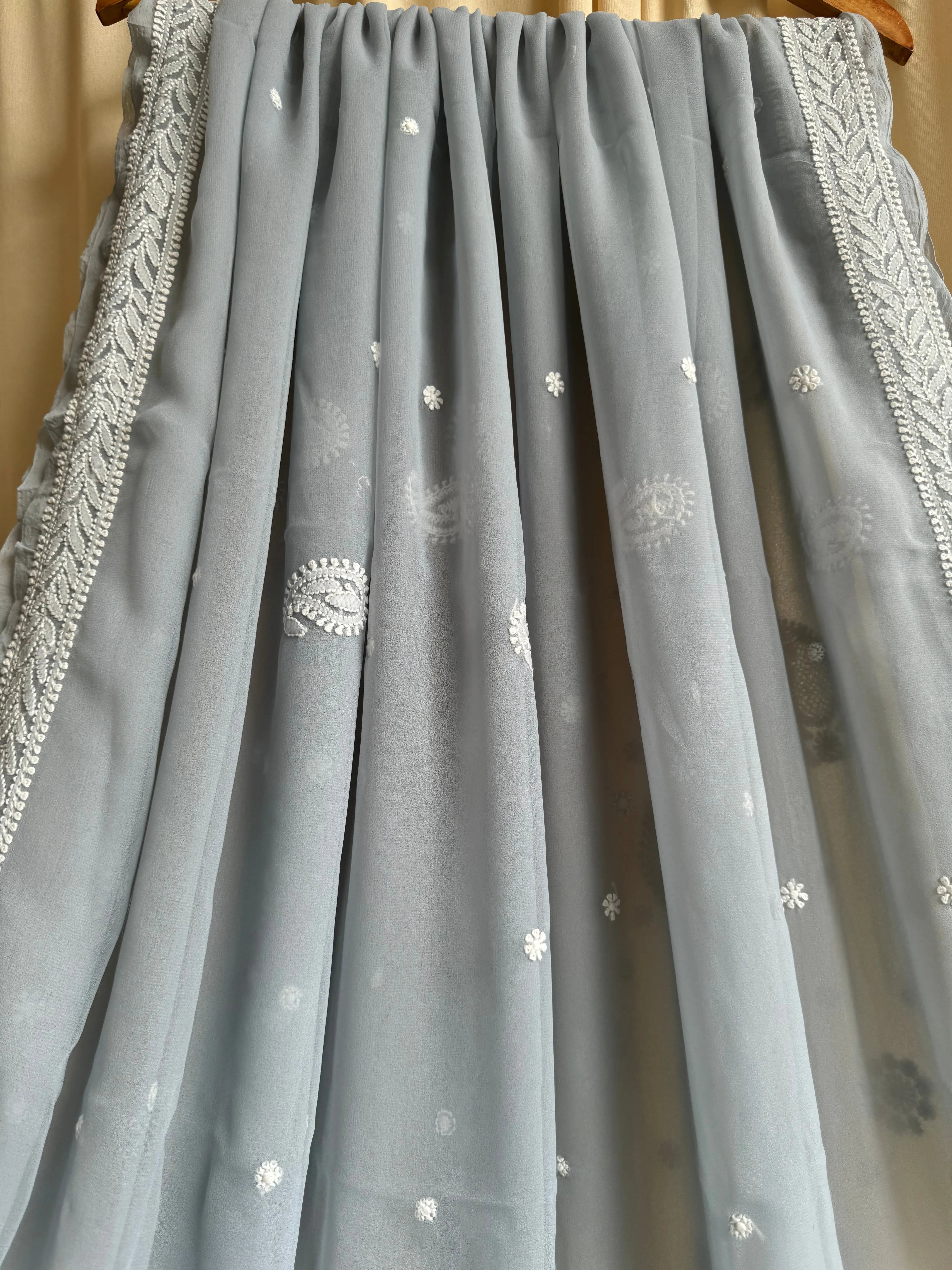 Georgette Chikankari saree in Grey ARIAA CHIKANKARI