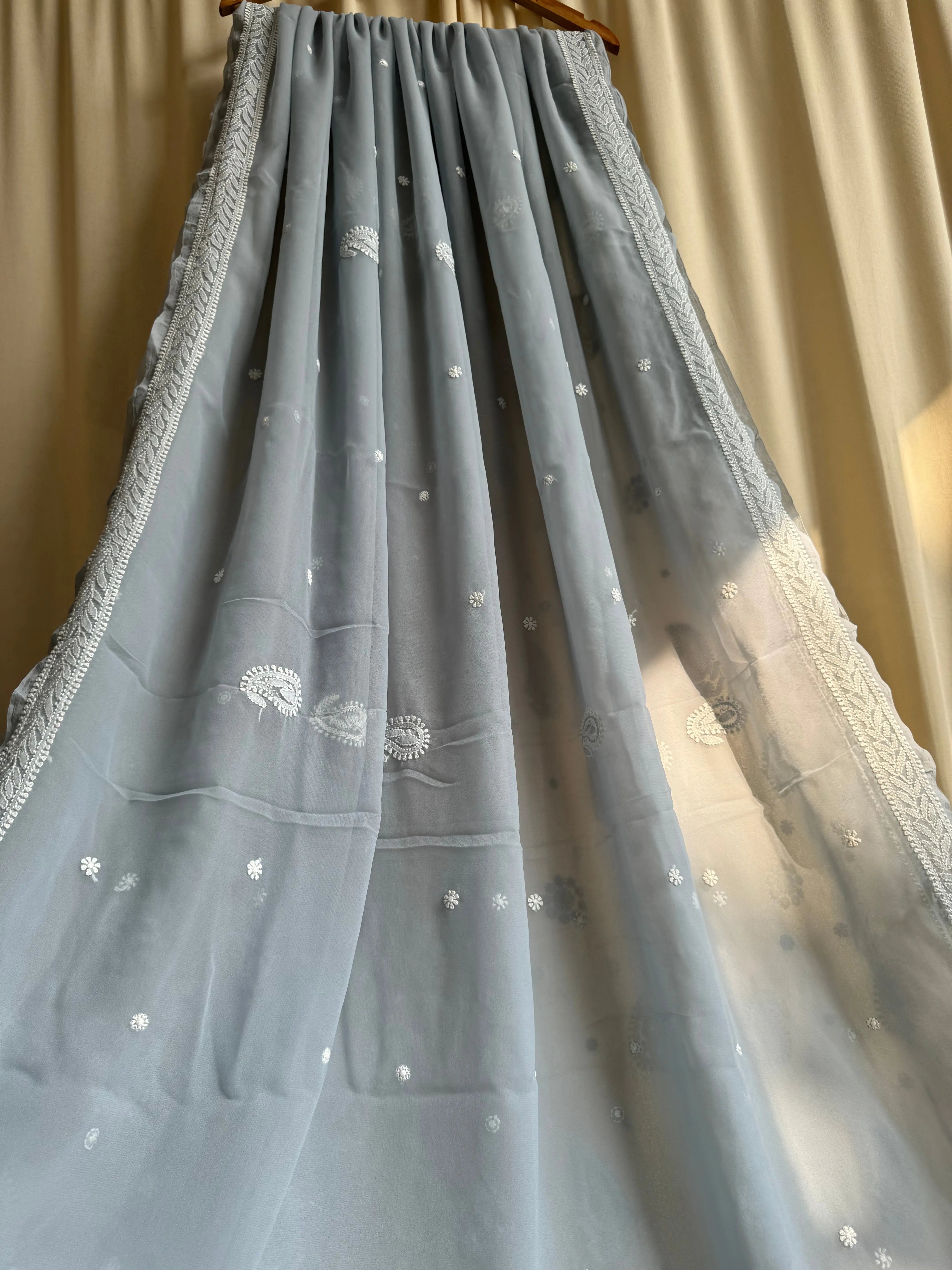 Georgette Chikankari saree in Grey ARIAA CHIKANKARI