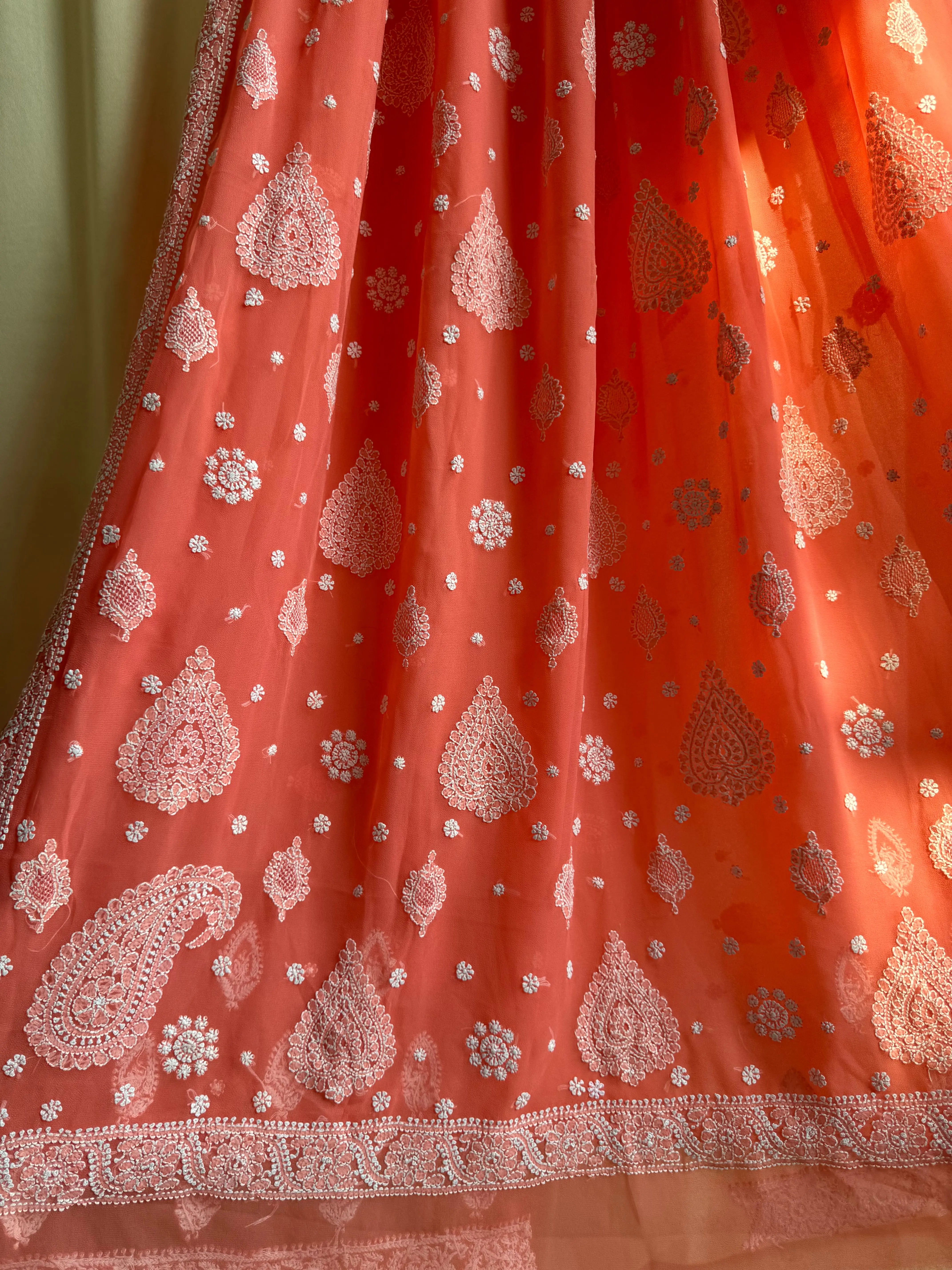 Georgette Chikankari saree in Carrot Pink ARIAA CHIKANKARI