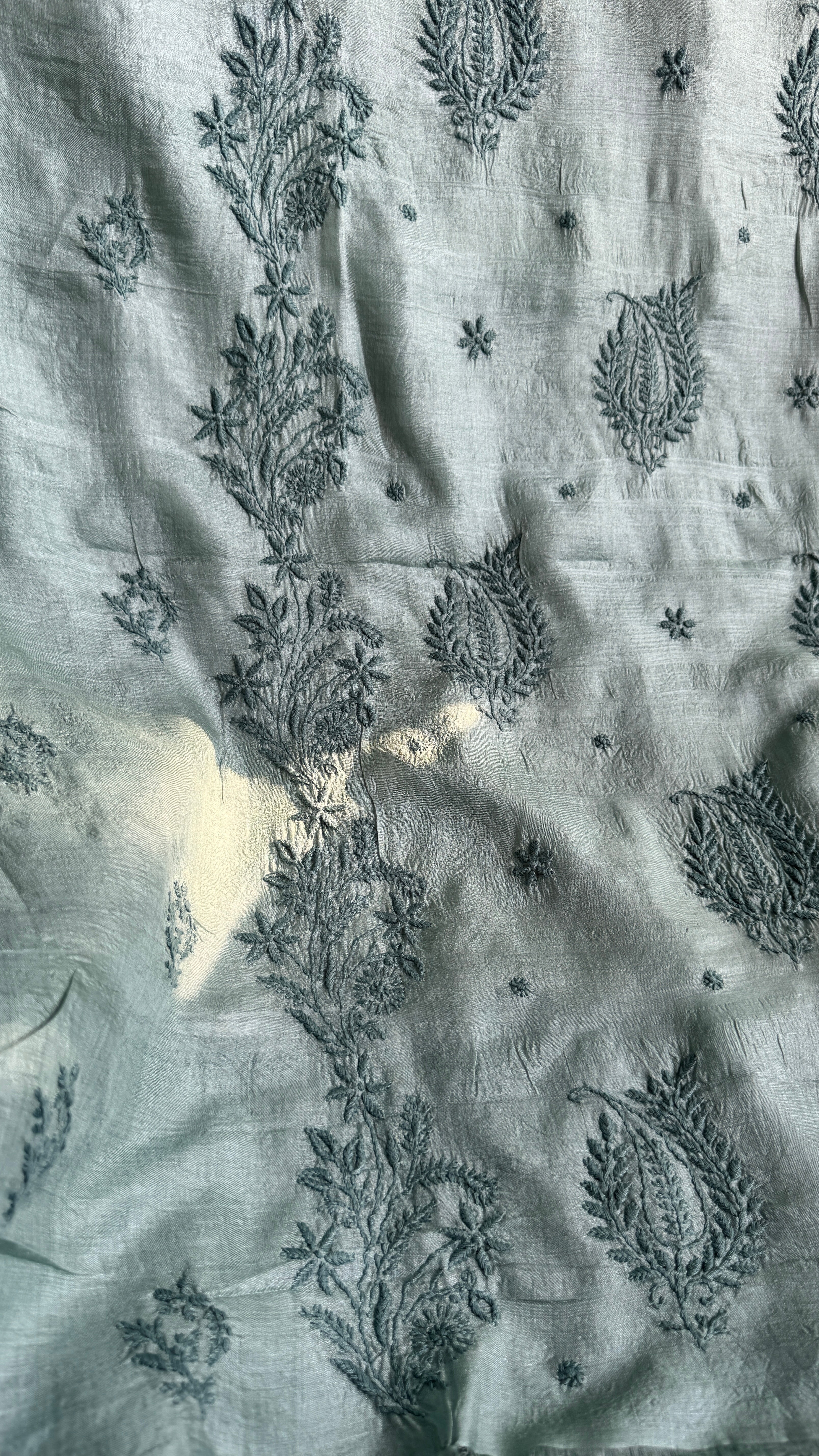 Pure Tussar Silk Chikankari Length with Dupatta - Teal Green