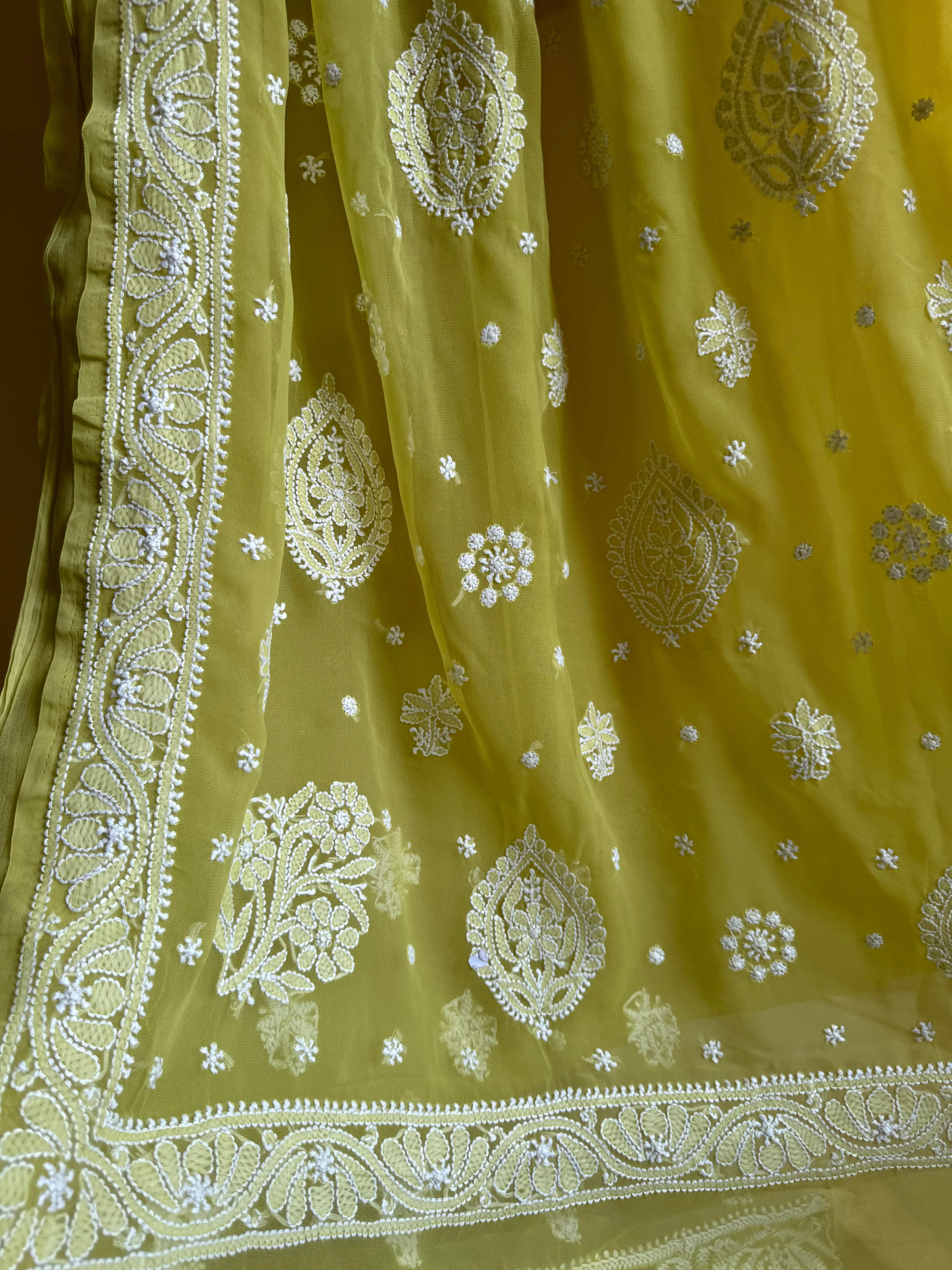 Georgette Chikankari saree in Mehndi Green ARIAA CHIKANKARI