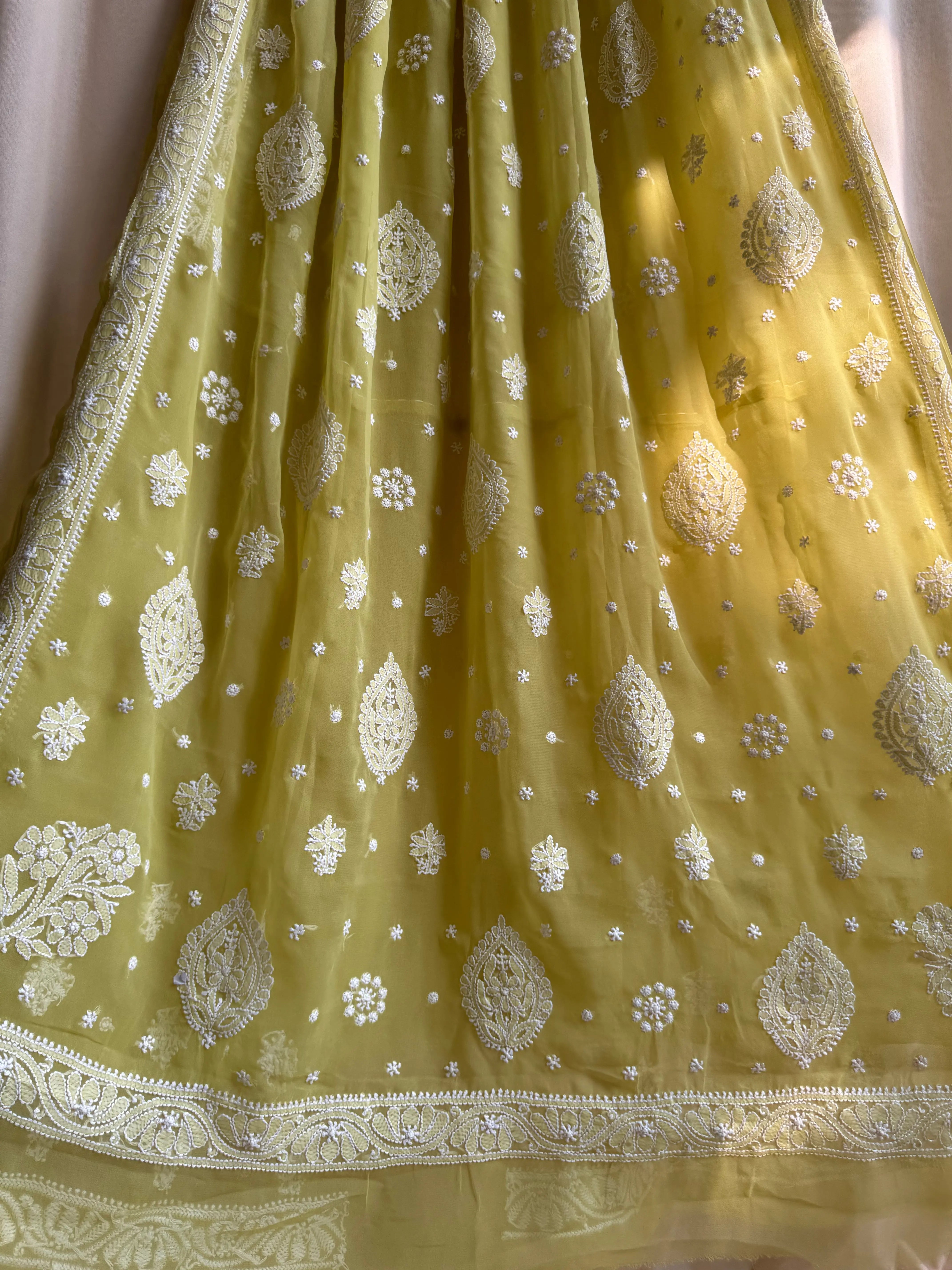 Georgette Chikankari saree in Mehndi Green ARIAA CHIKANKARI