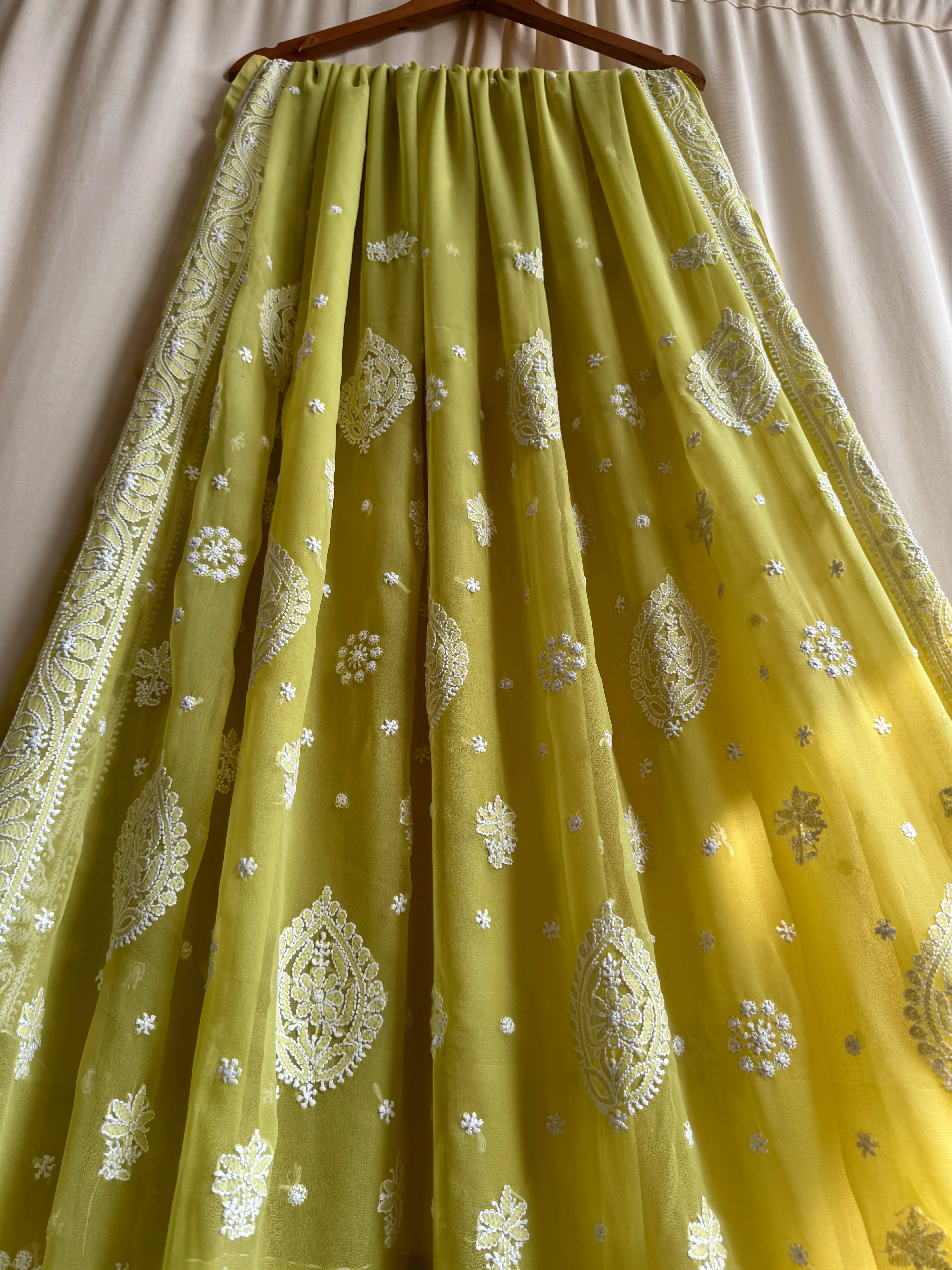 Georgette Chikankari saree in Mehndi Green ARIAA CHIKANKARI
