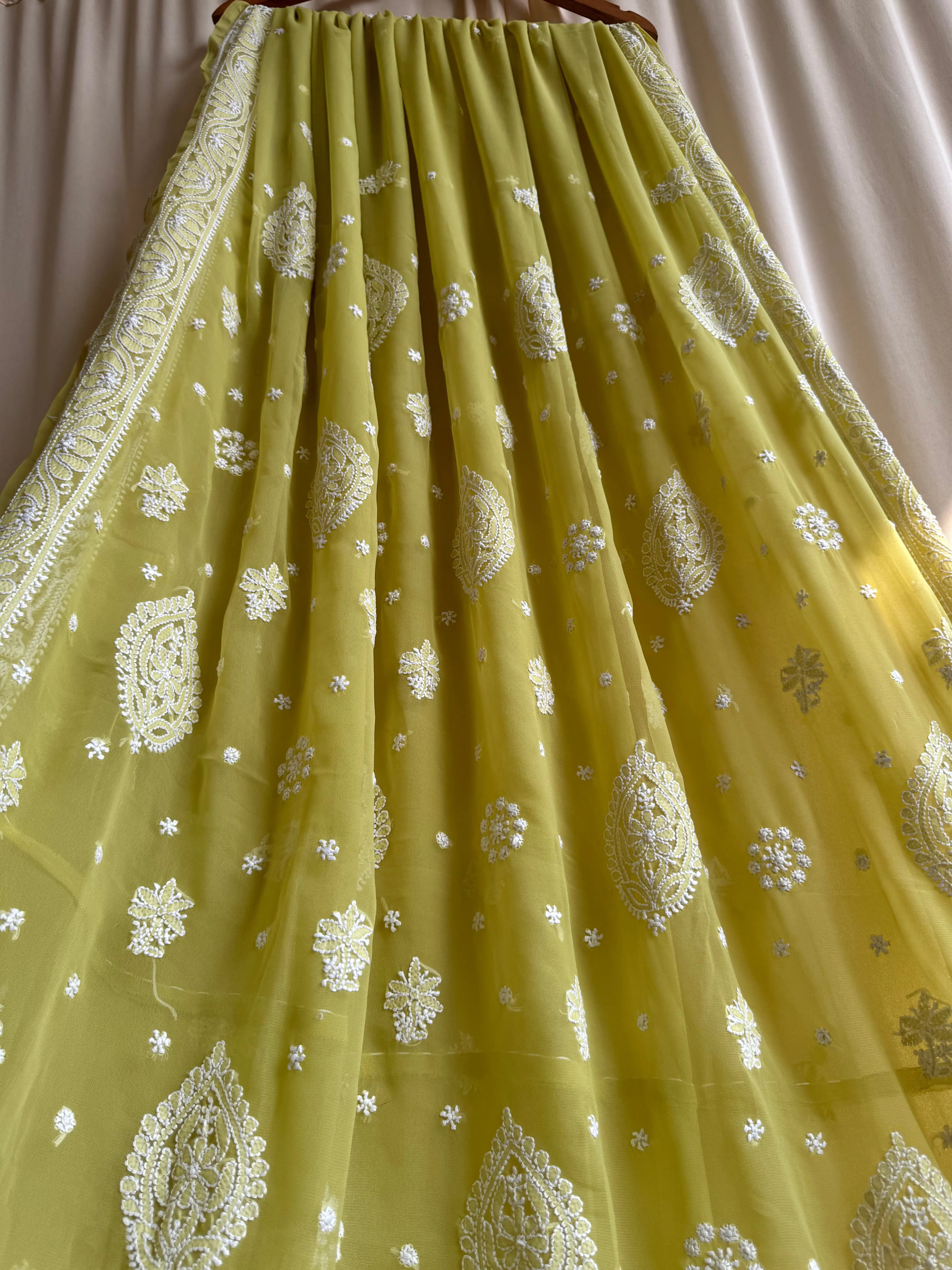 Georgette Chikankari saree in Mehndi Green ARIAA CHIKANKARI