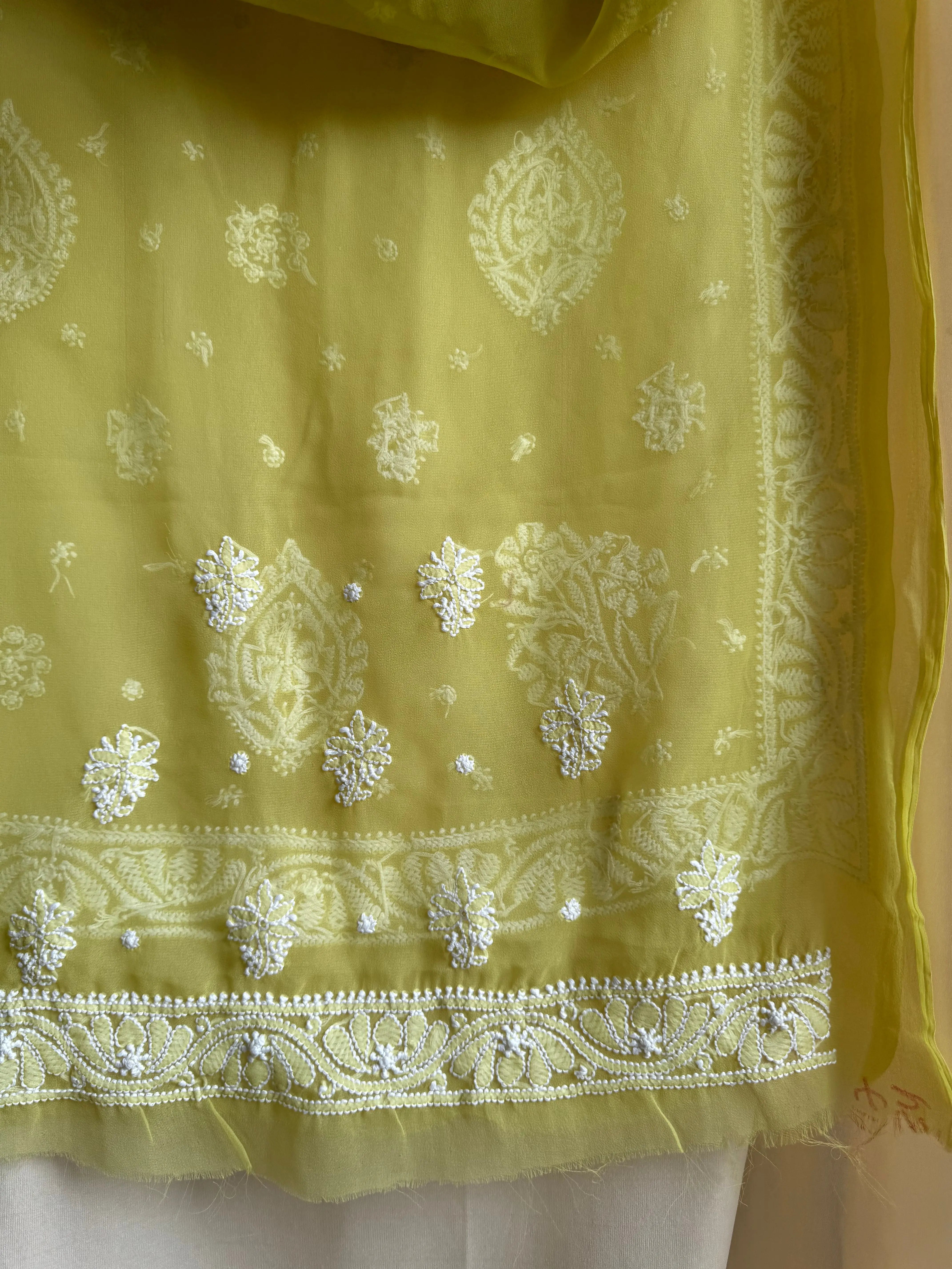 Georgette Chikankari saree in Mehndi Green ARIAA CHIKANKARI