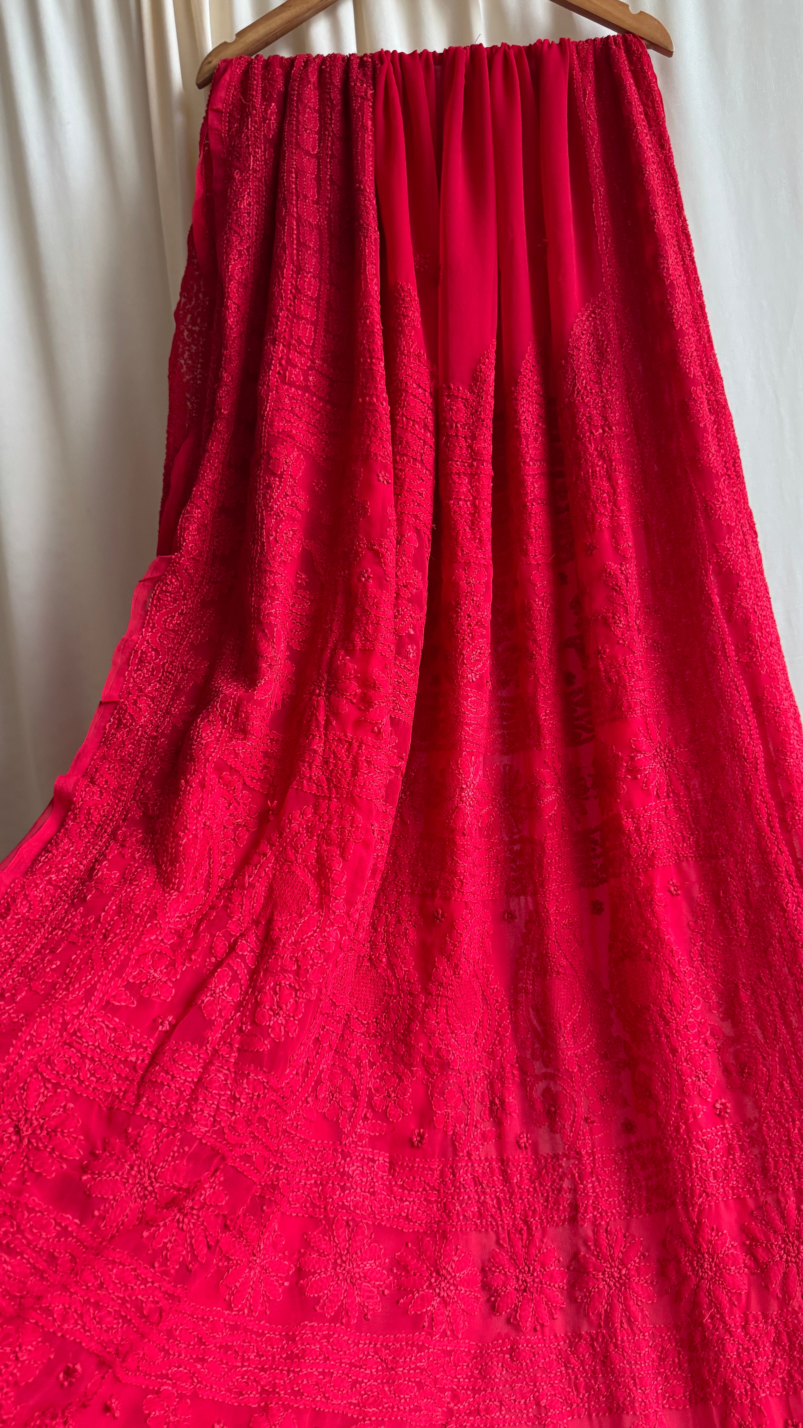 Georgette Chikankari saree in Red