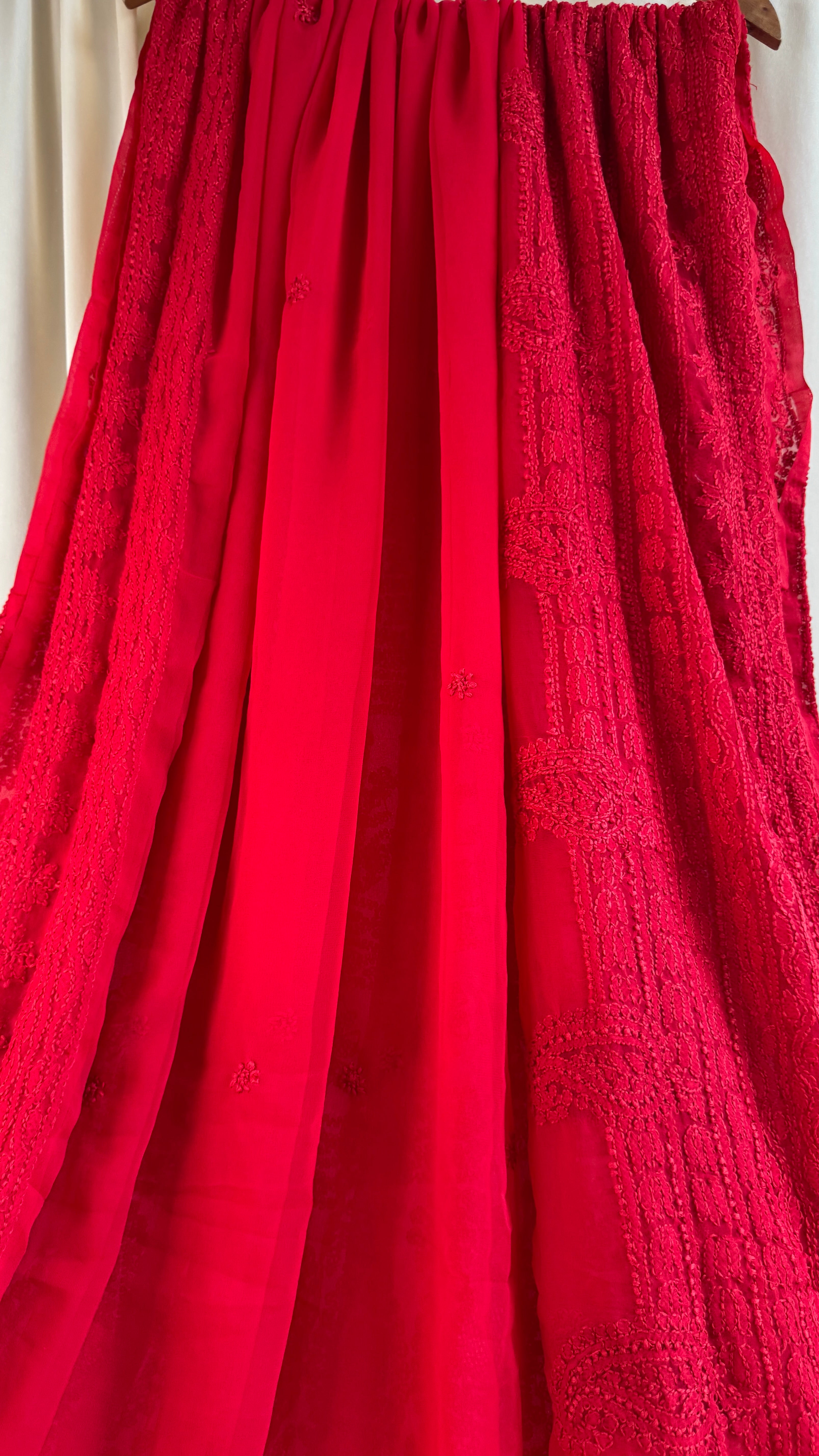 Georgette Chikankari saree in Red