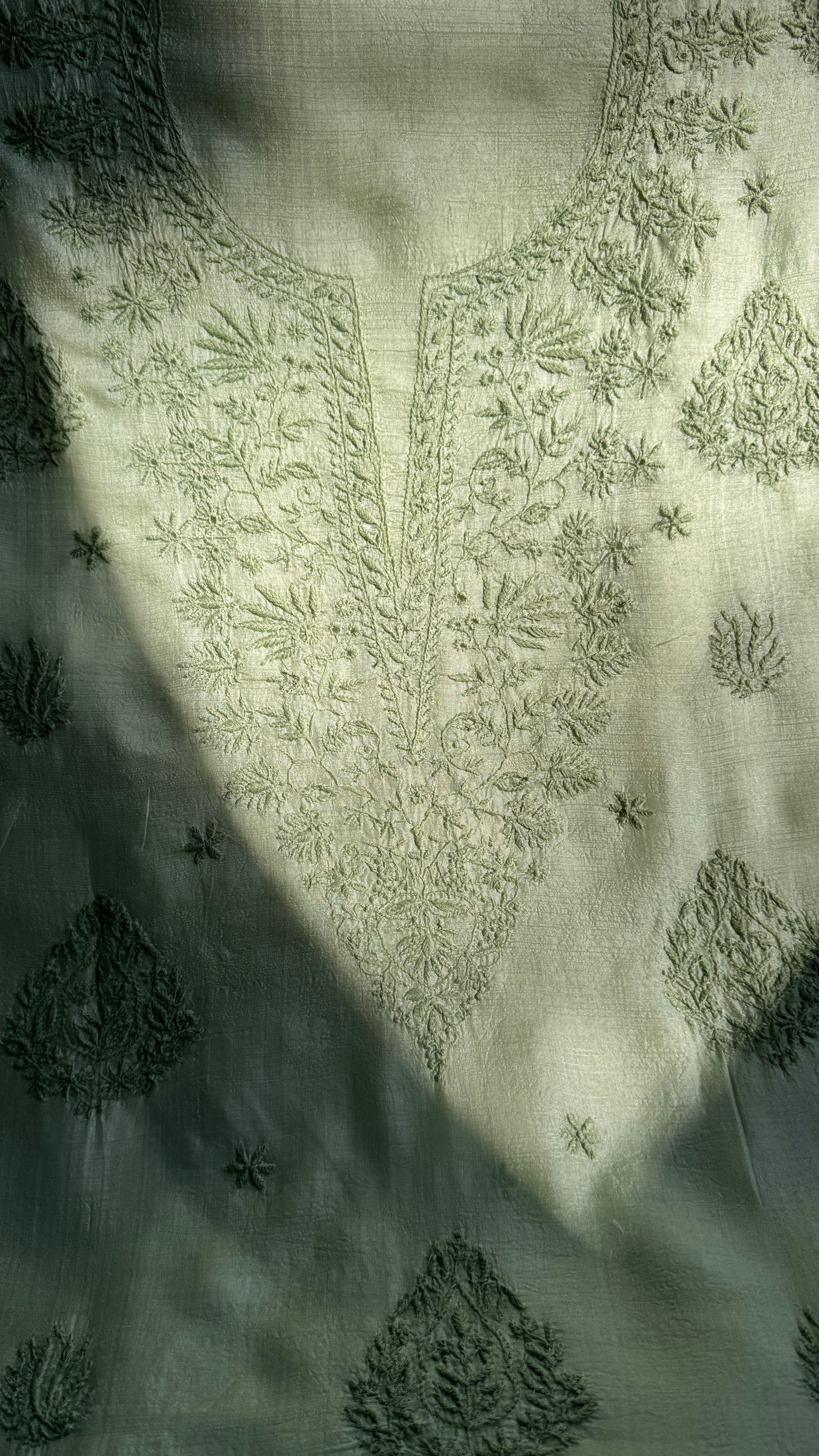 Pure Tussar Silk Chikankari Length with Dupatta - Sage Green