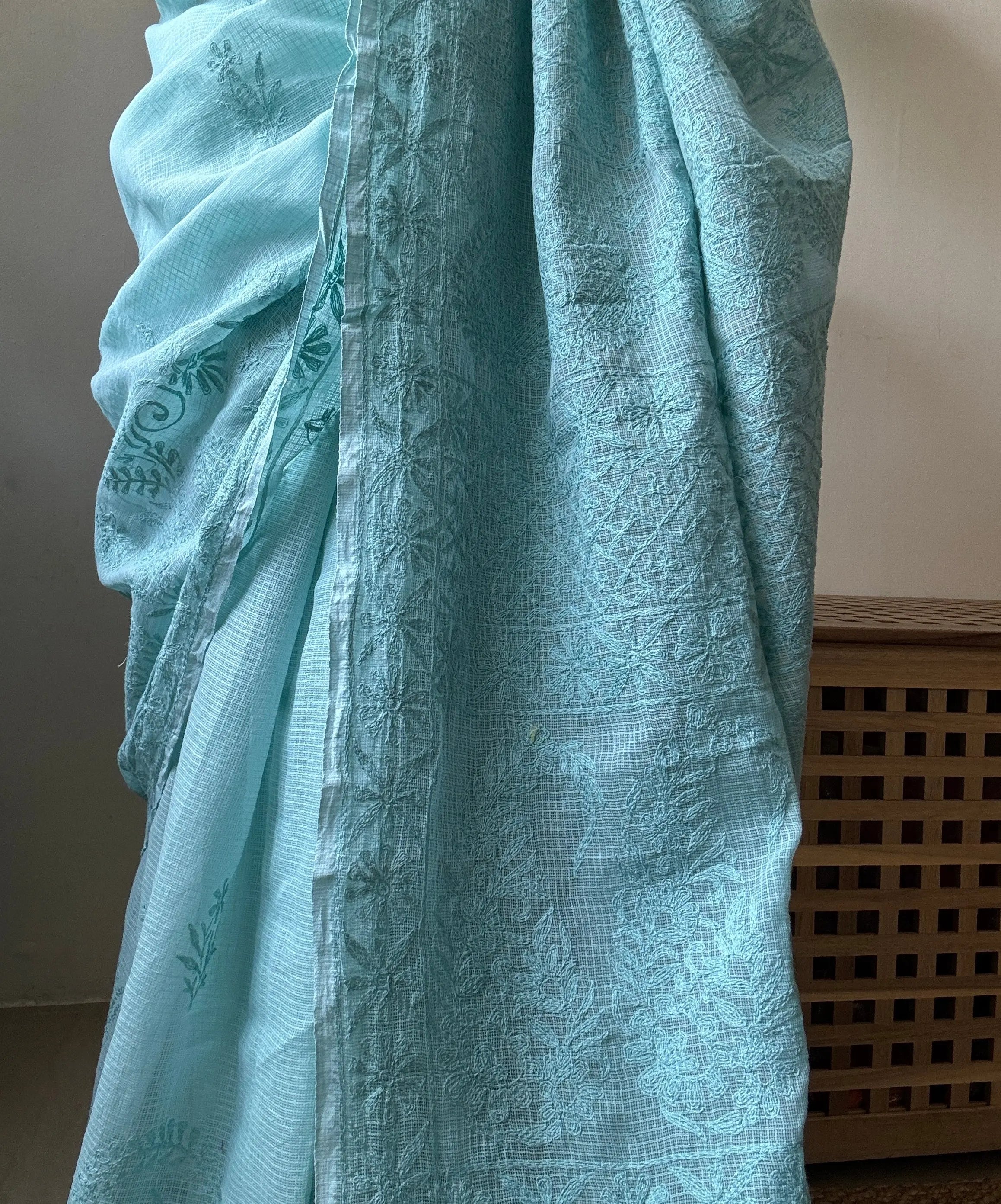 Kota Chikankari saree in Sea Green ARIAA CHIKANKARI