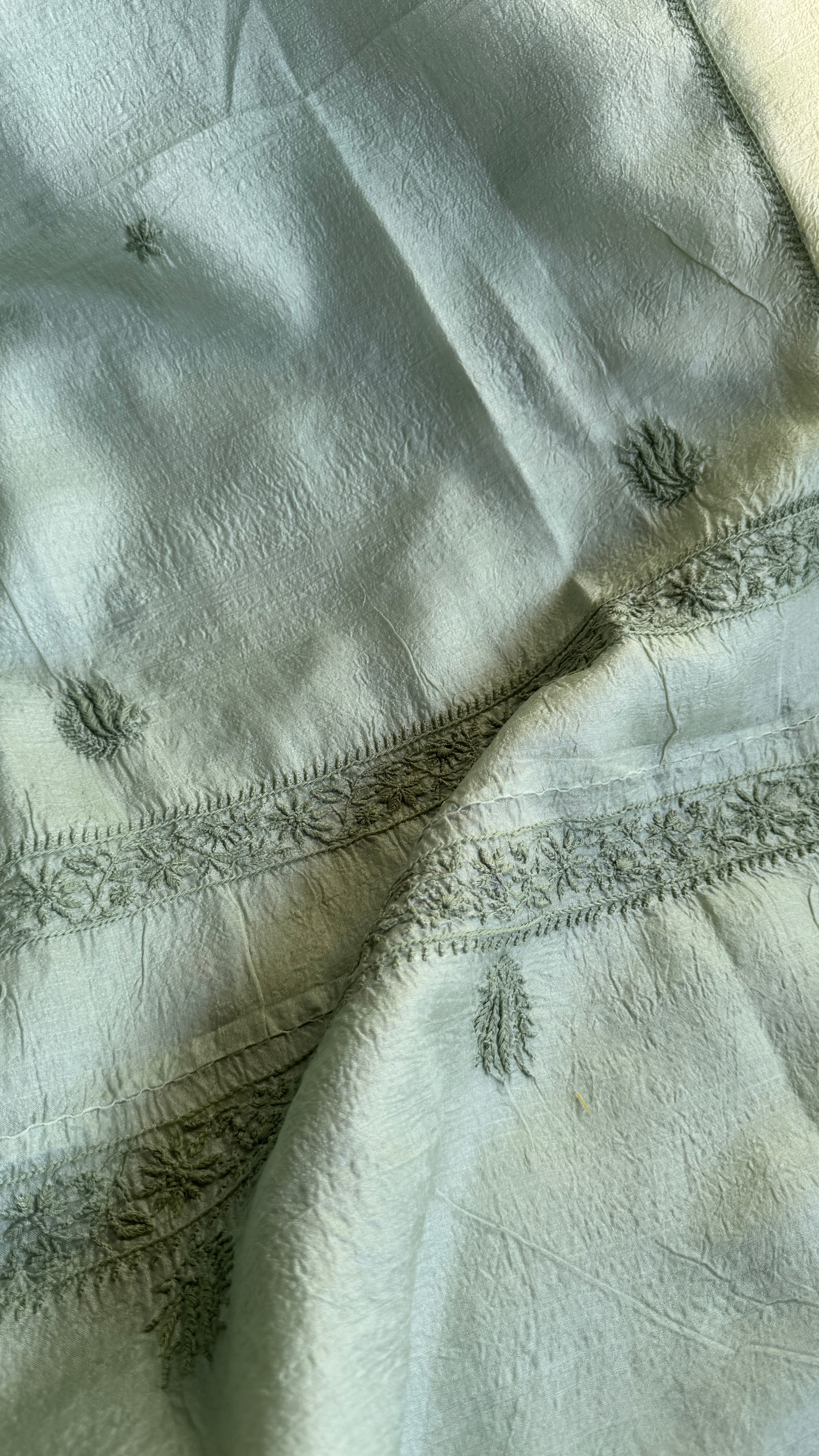 Pure Tussar Silk Chikankari Length with Dupatta - Sage Green