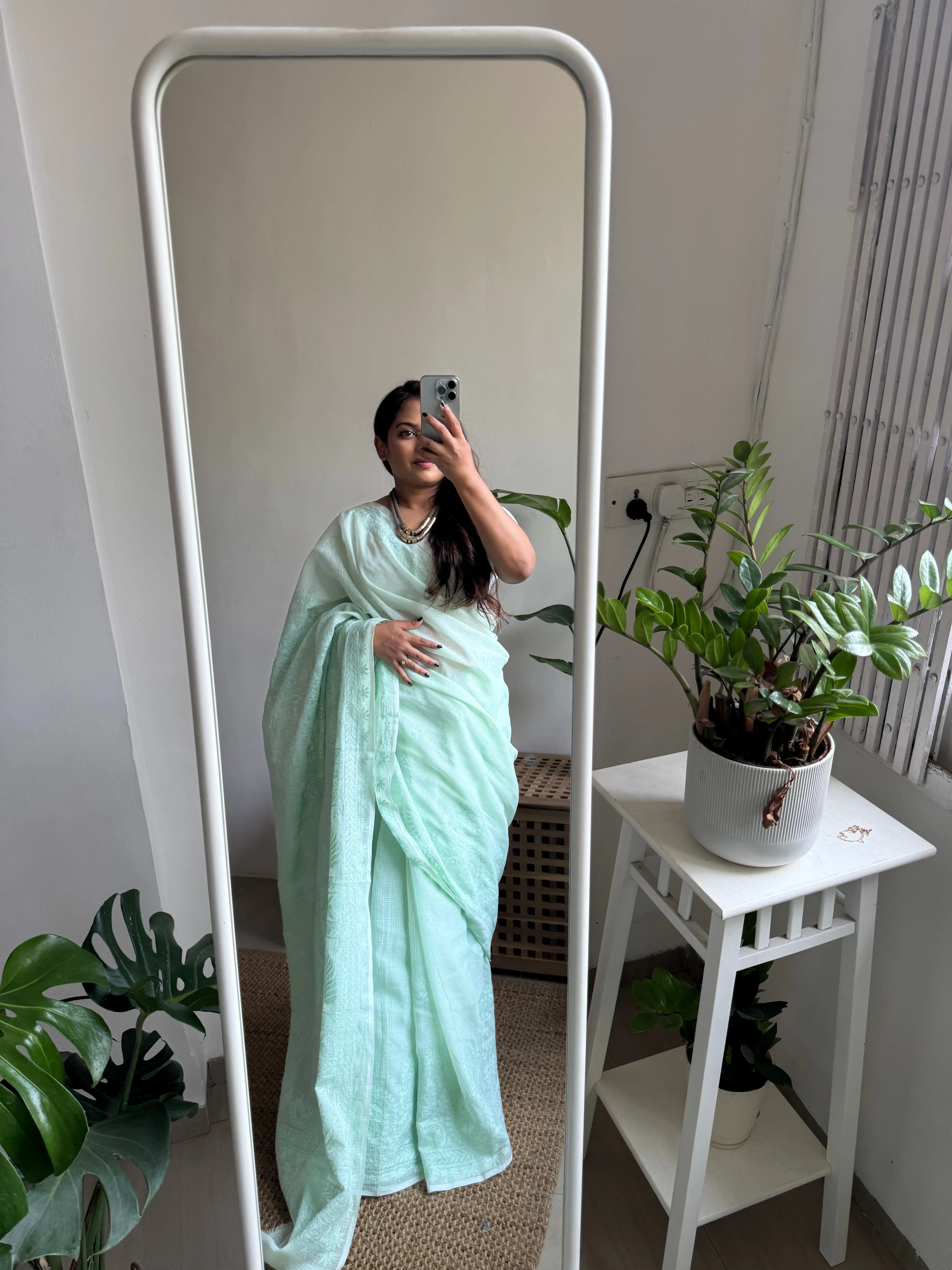 Kota Chikankari saree in Sea Green ARIAA CHIKANKARI