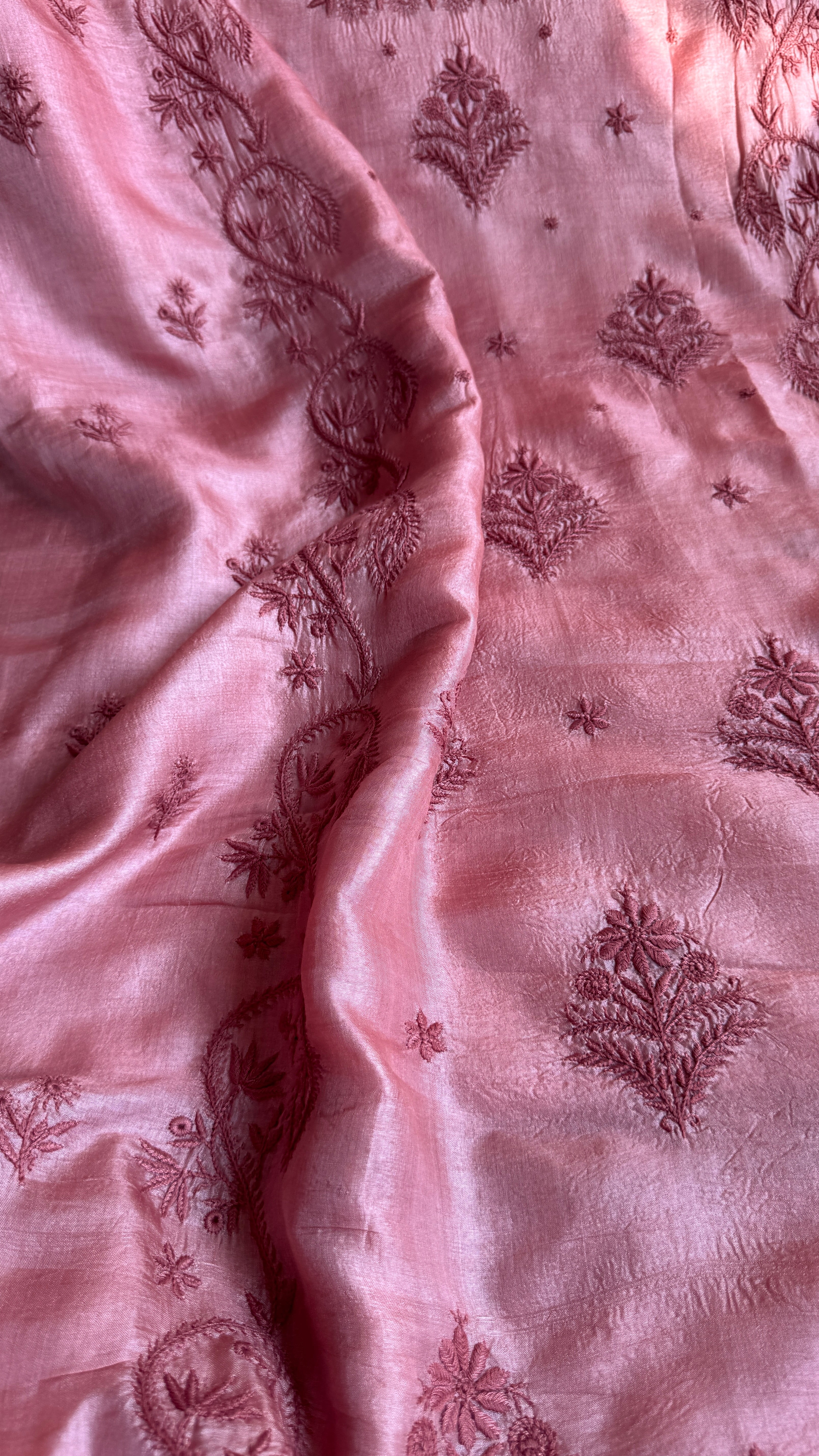 Pure Tussar Silk Chikankari Length with Dupatta - Rosewood