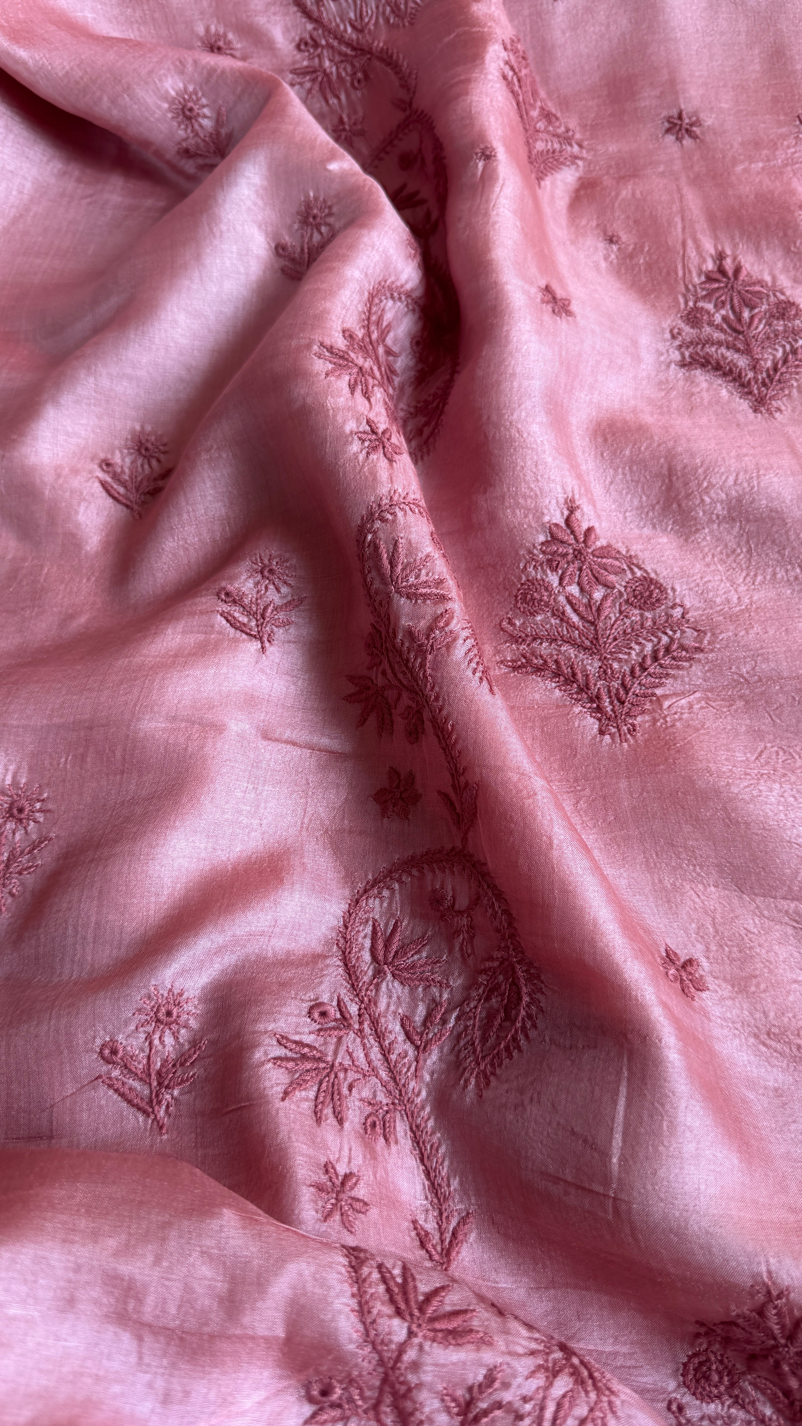 Pure Tussar Silk Chikankari Length with Dupatta - Rosewood
