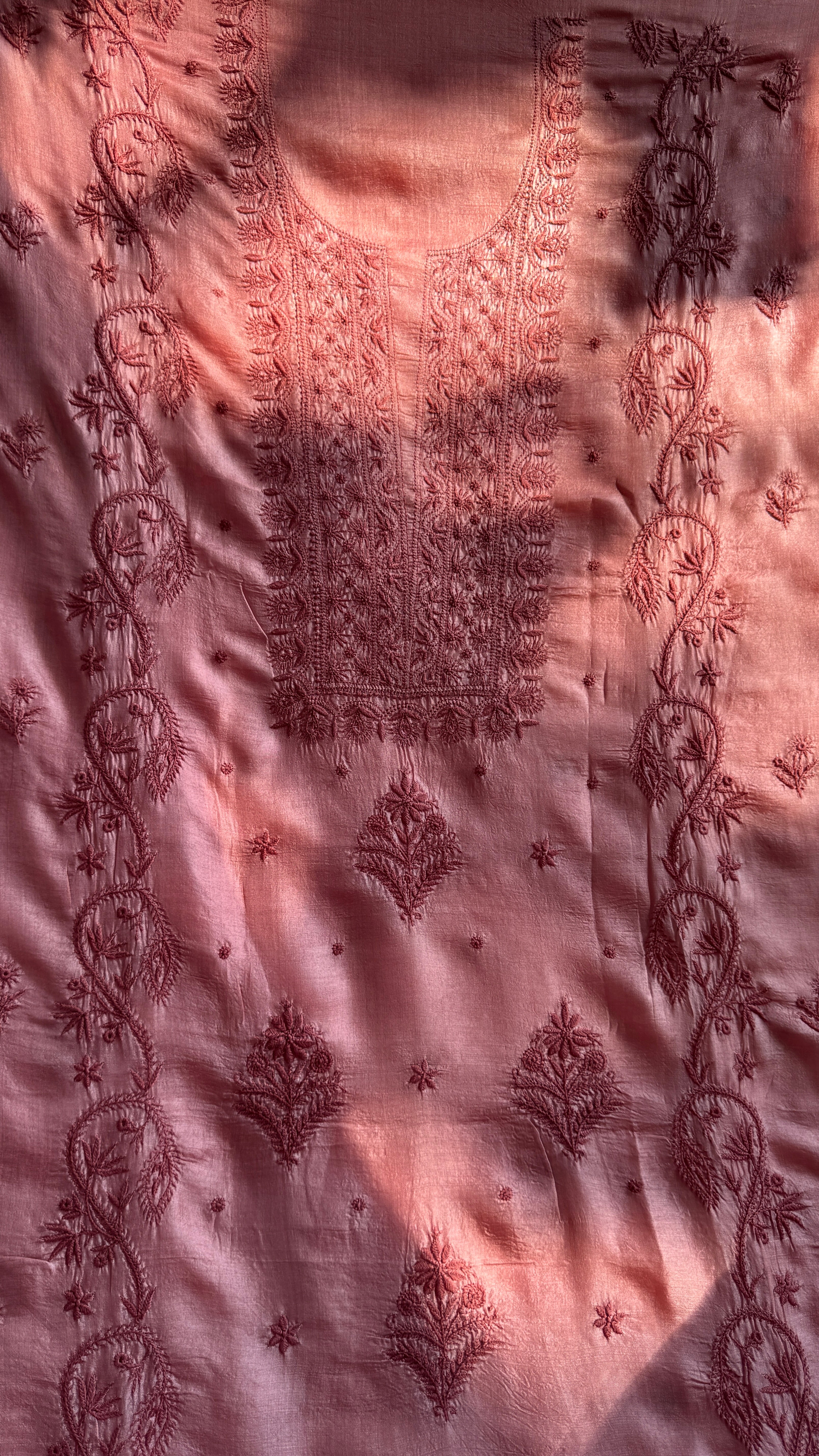 Pure Tussar Silk Chikankari Length with Dupatta - Rosewood