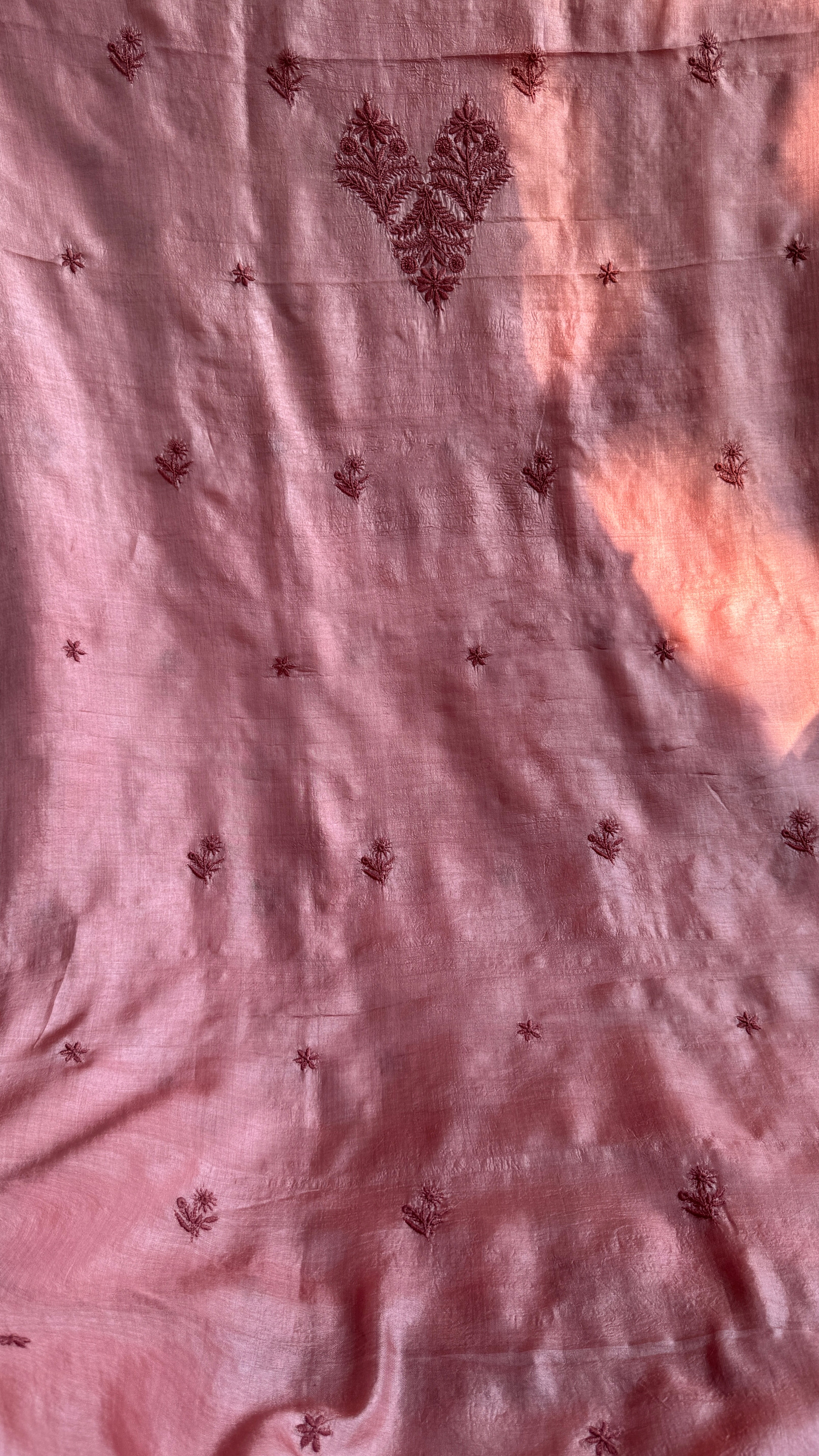 Pure Tussar Silk Chikankari Length with Dupatta - Rosewood