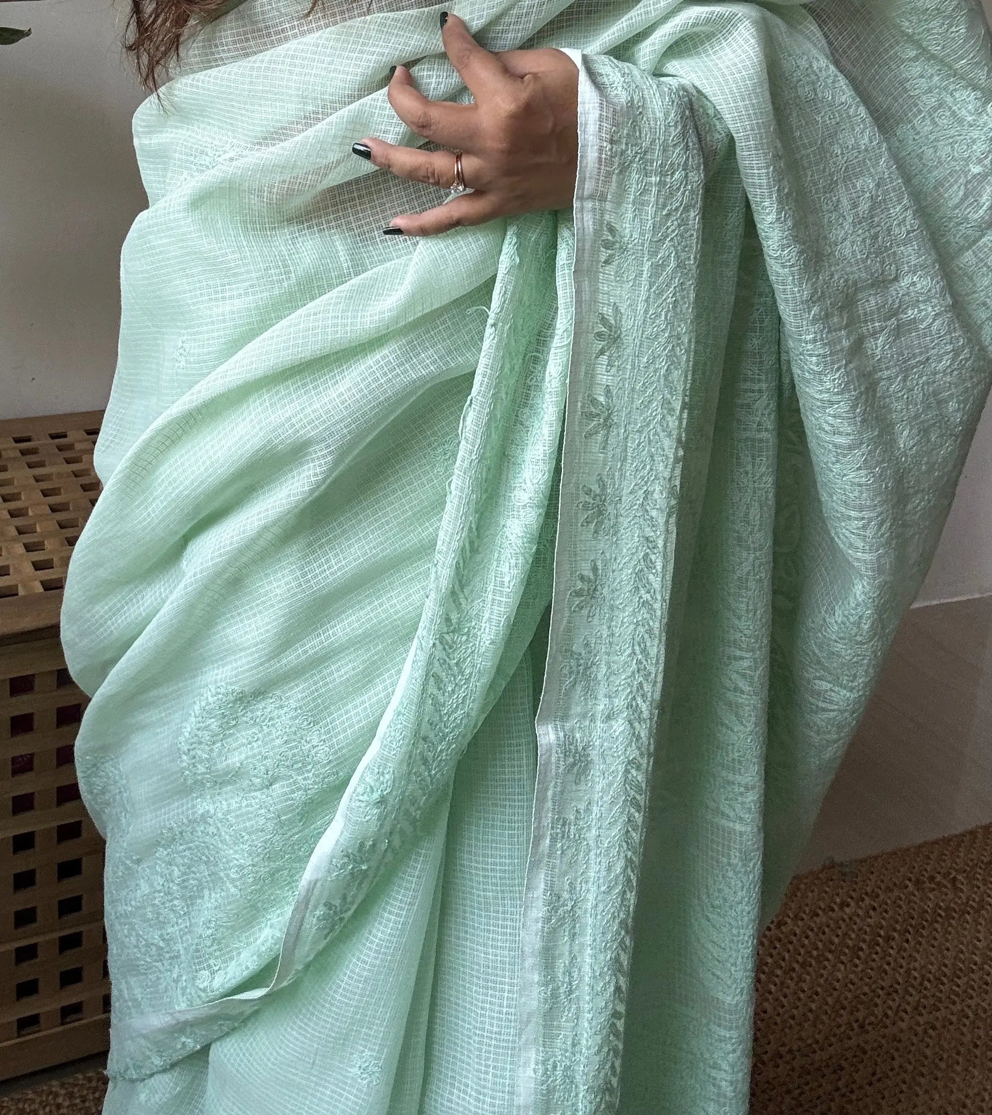 Kota Chikankari saree in Sea Green ARIAA CHIKANKARI