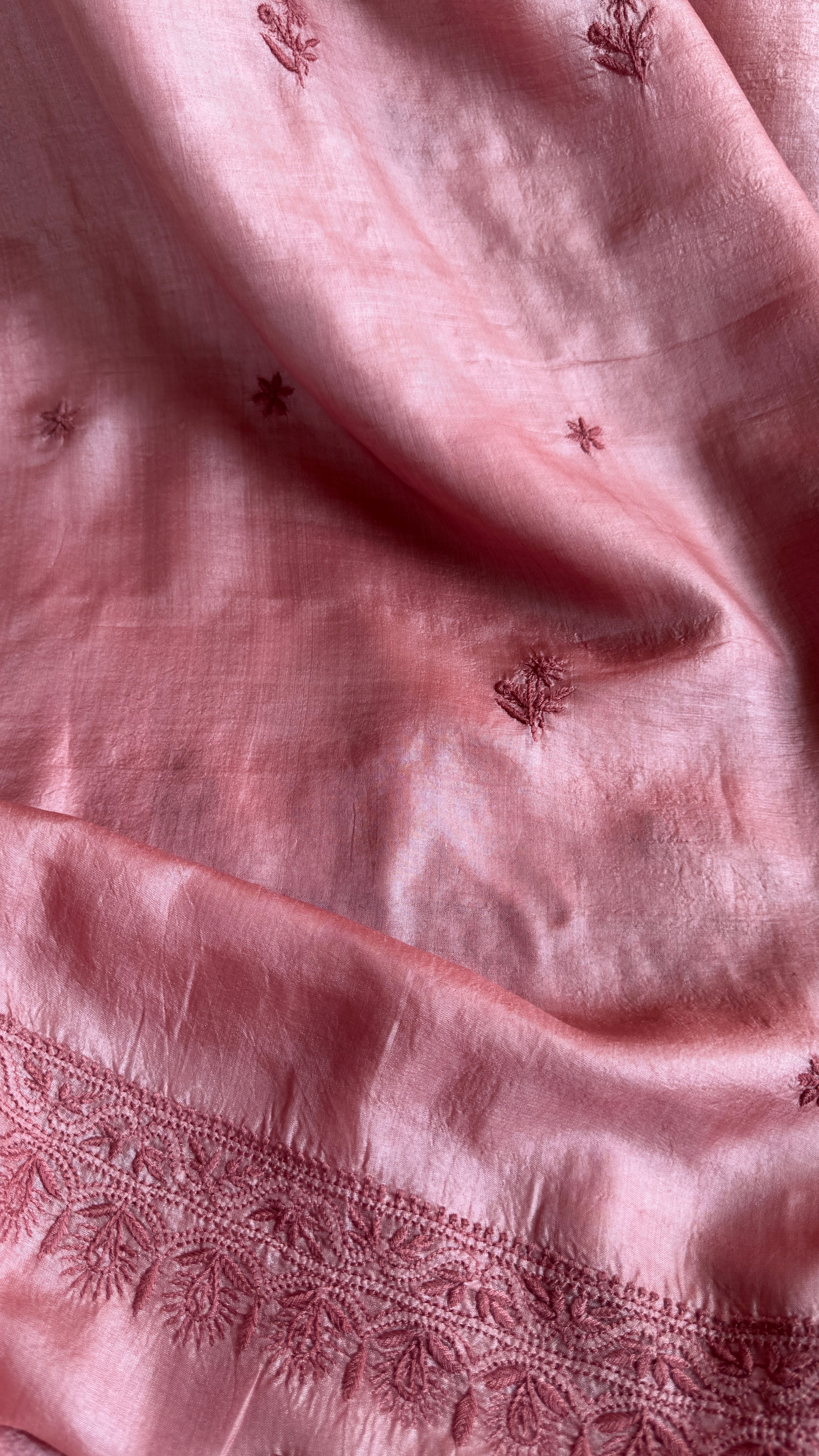 Pure Tussar Silk Chikankari Length with Dupatta - Rosewood