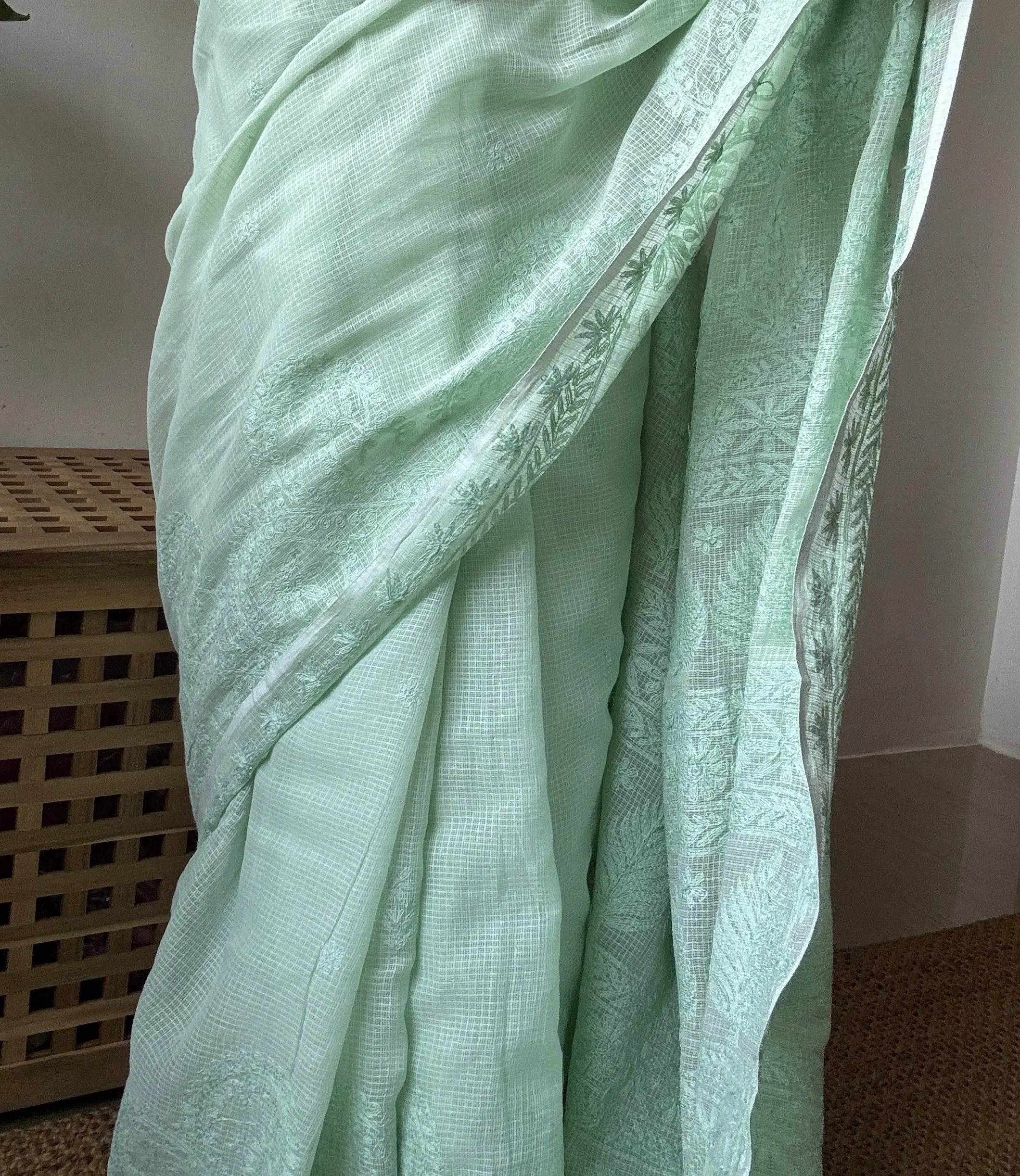 Kota Chikankari saree in Sea Green ARIAA CHIKANKARI