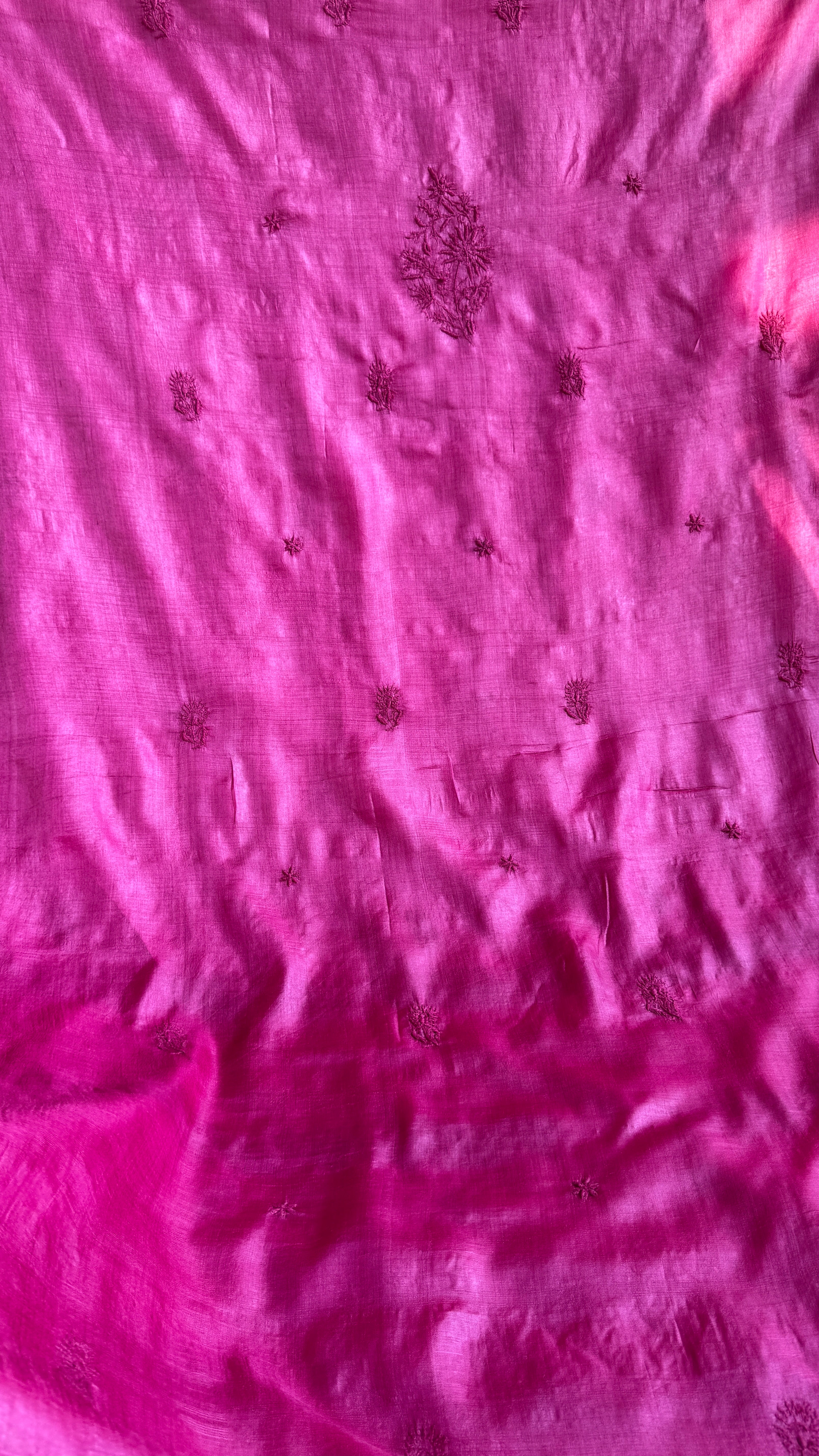 Pure Tussar Silk Chikankari Length with Dupatta - Hot Pink