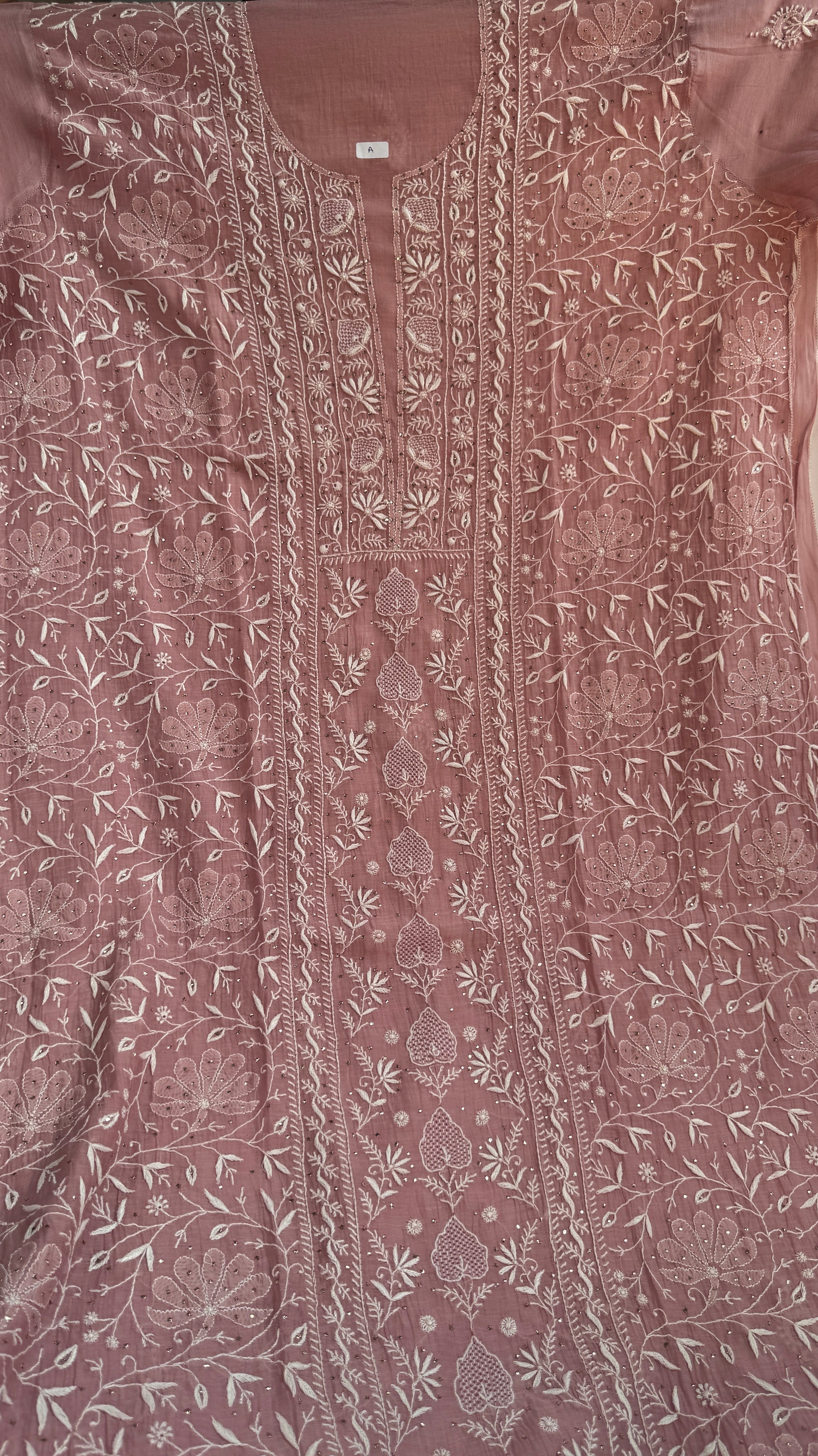 Mul Chanderi Chikankari Unstitched Length with Dupatta with Mukaish Add-On - Mauve