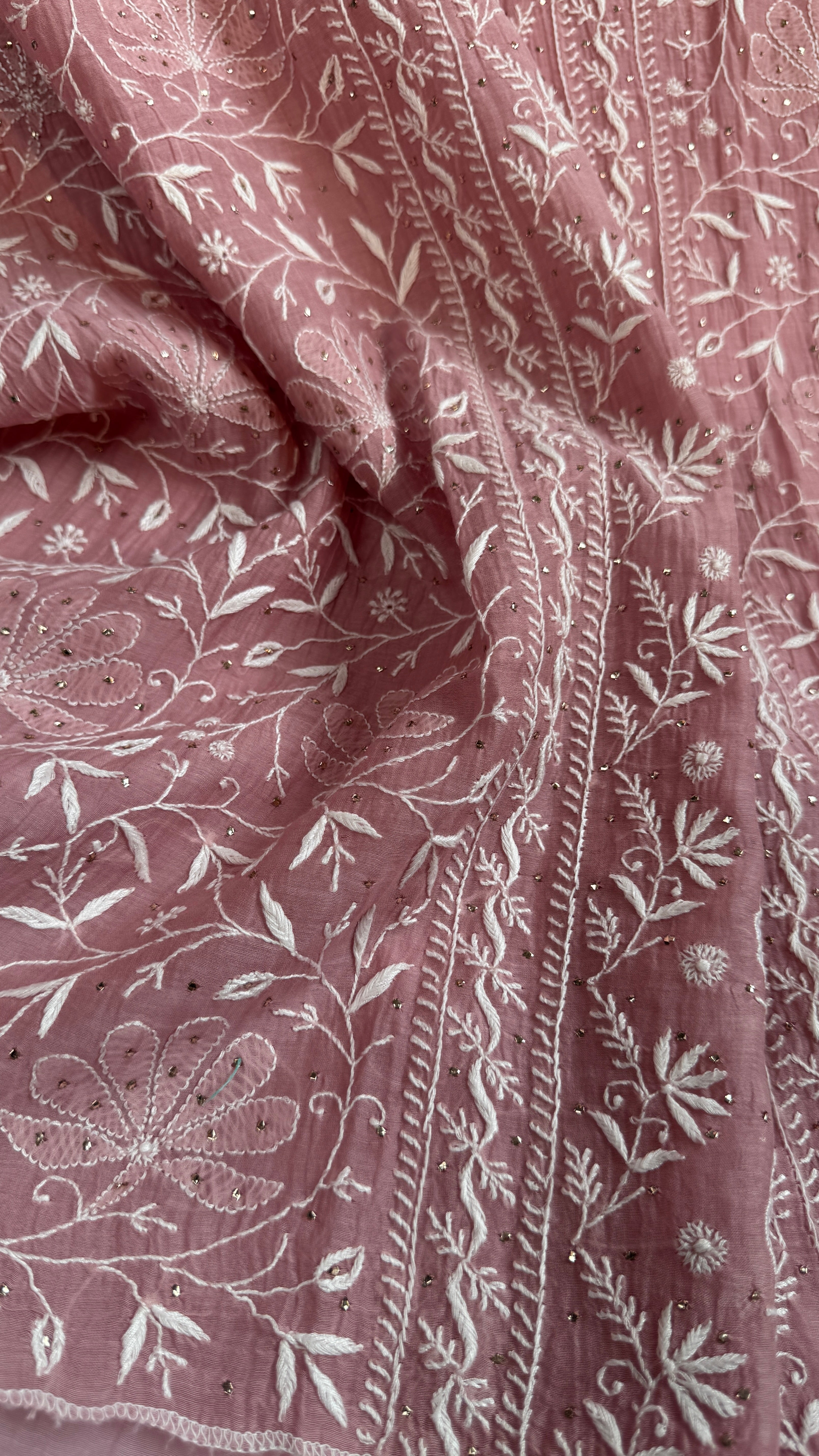 Mul Chanderi Chikankari Unstitched Length with Dupatta with Mukaish Add-On - Mauve