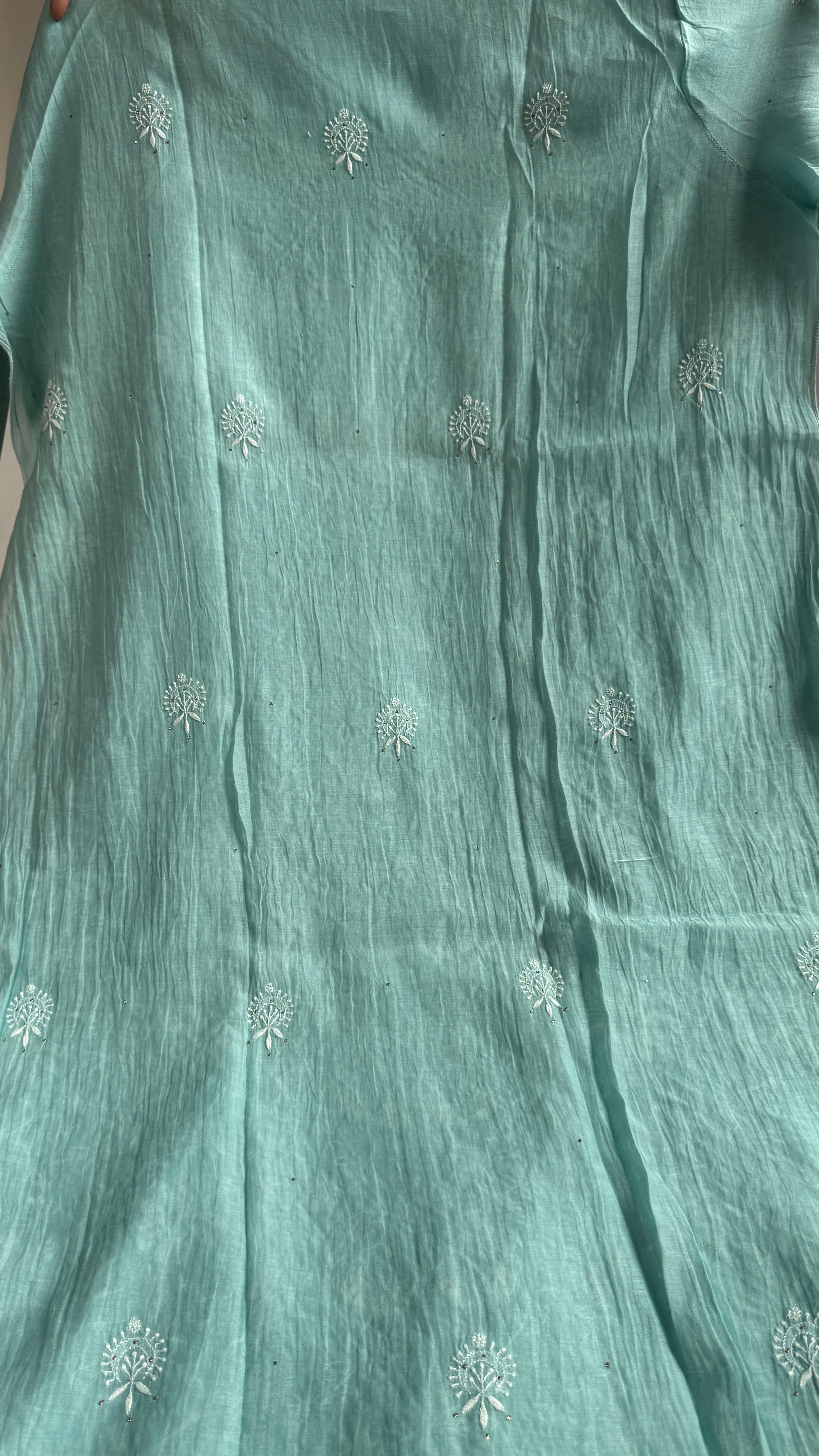 Mul Chanderi Chikankari Unstitched Length with Dupatta with Mukaish Add-On - Tiffany