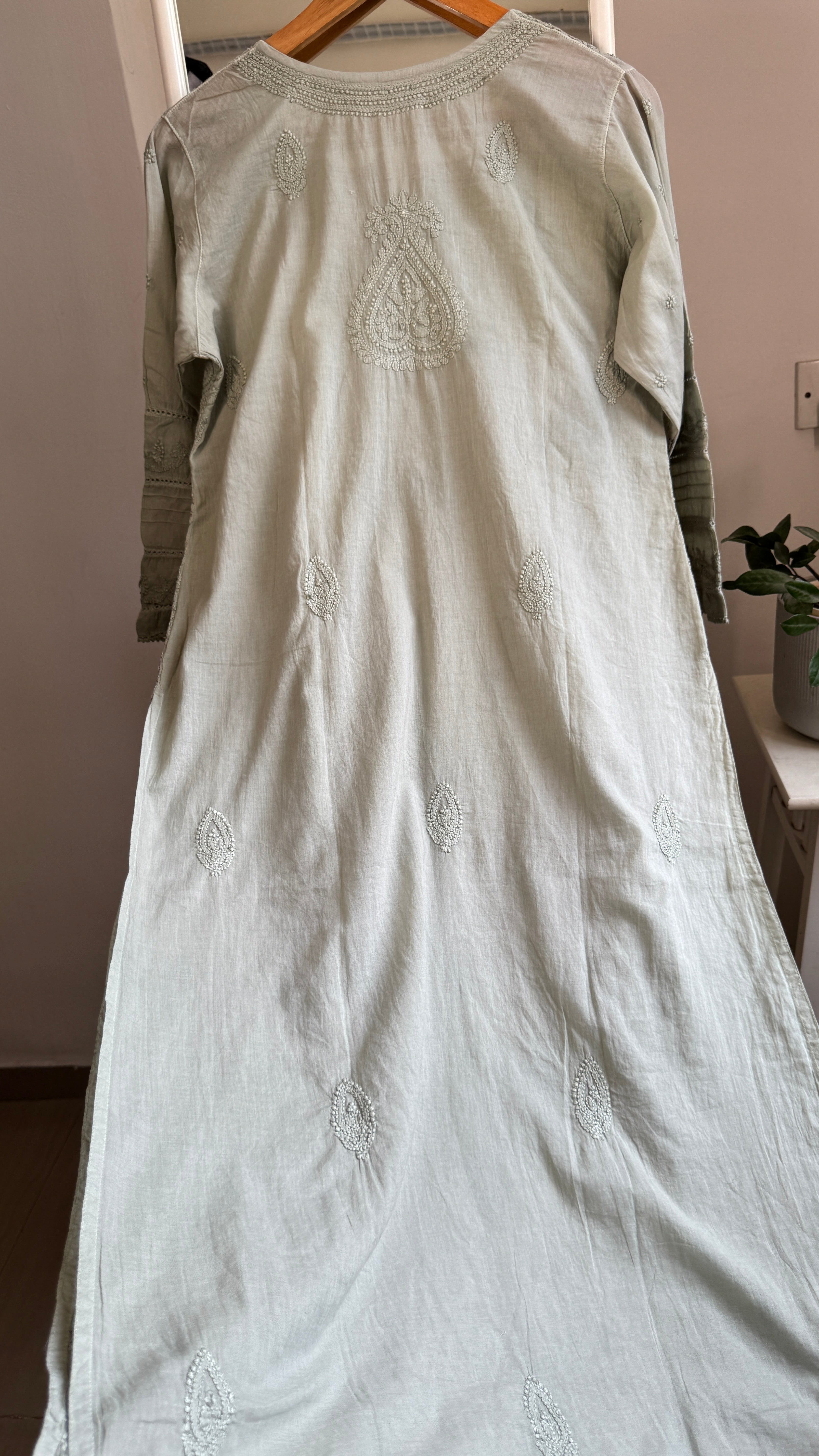 Mul Cotton Chikankari Kurti - Sage Green - Fiza Collection