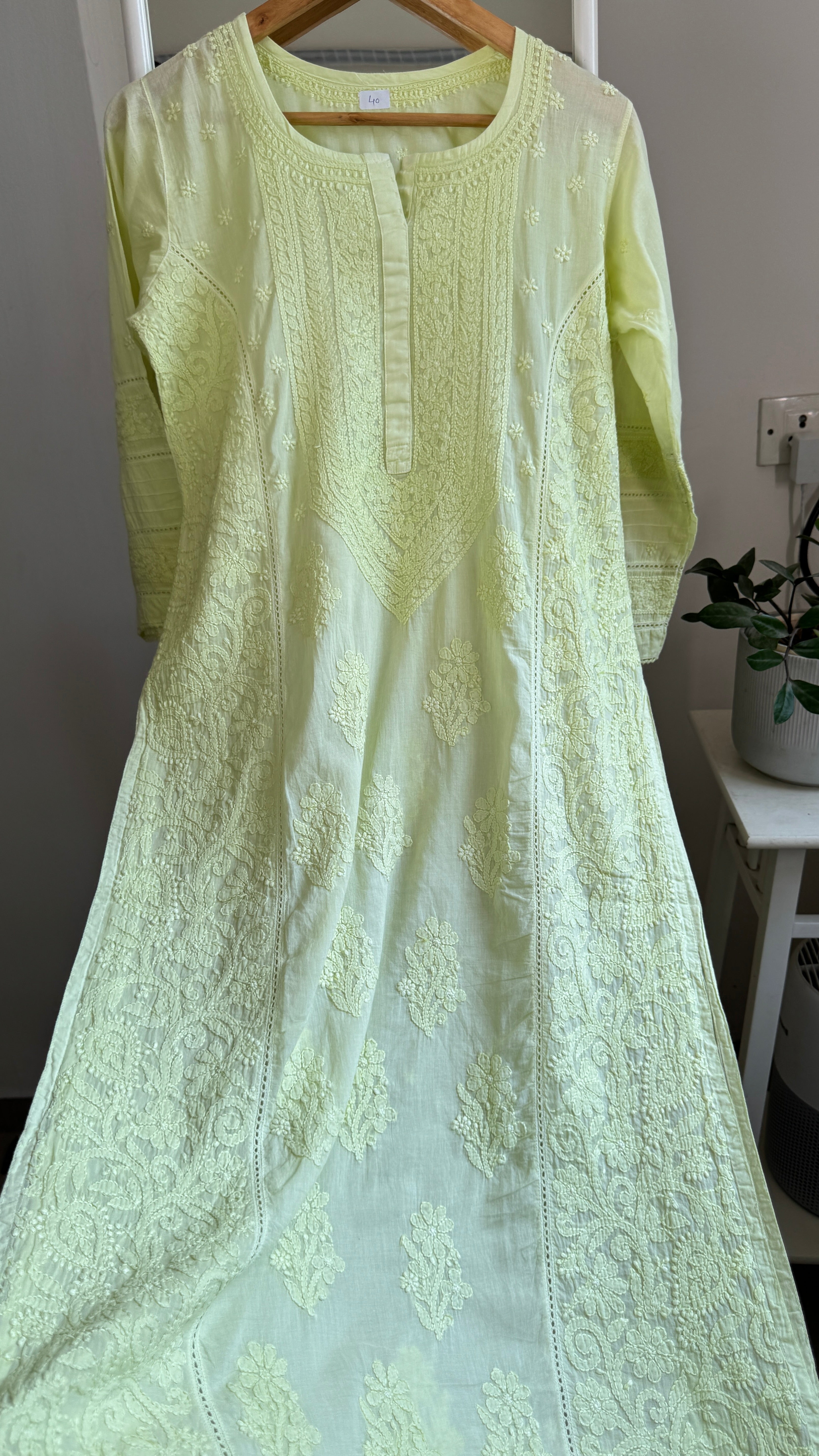 Mul Cotton Chikankari Kurti - Apple Green - Fiza Collection