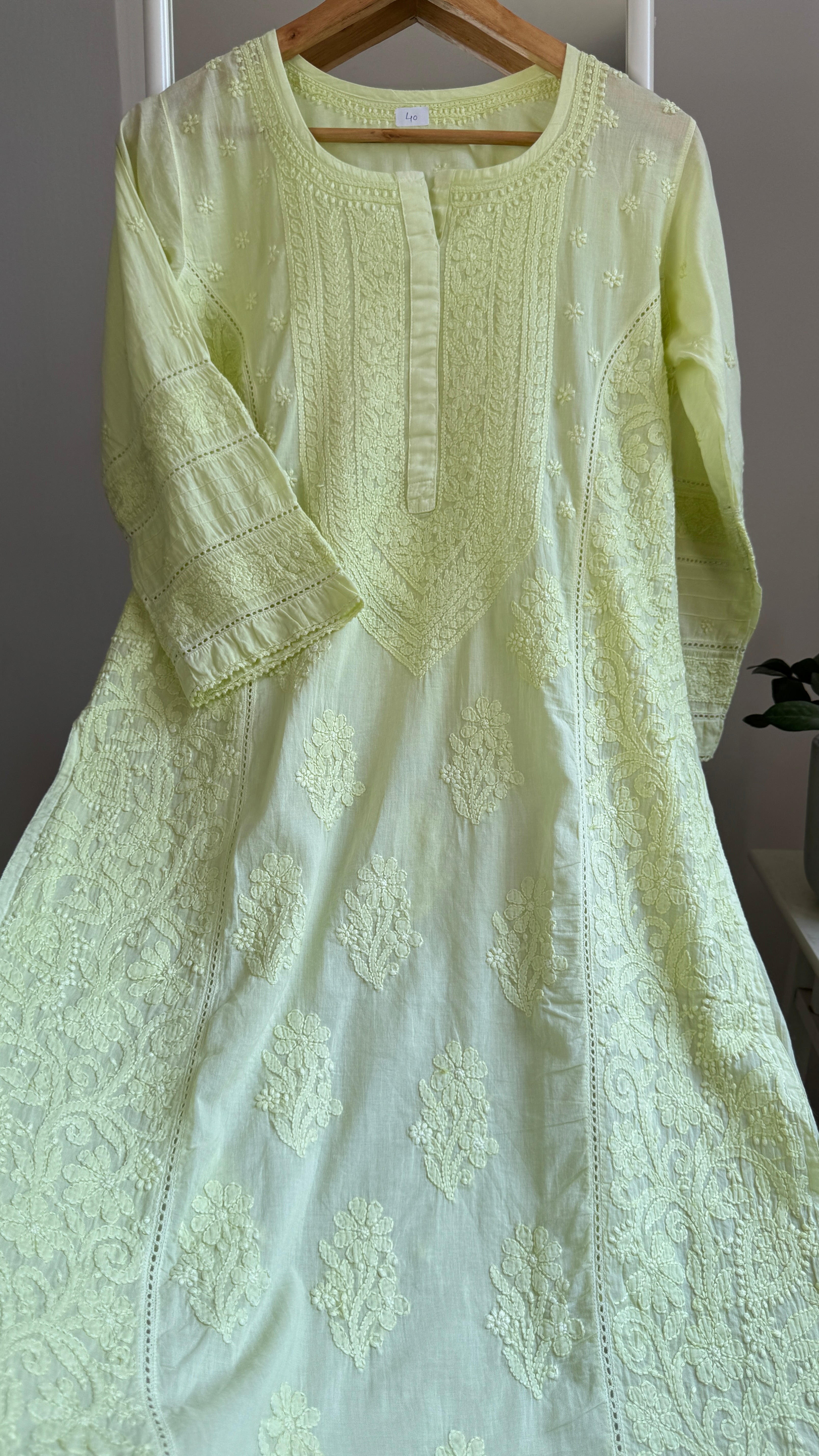 Mul Cotton Chikankari Kurti - Apple Green - Fiza Collection